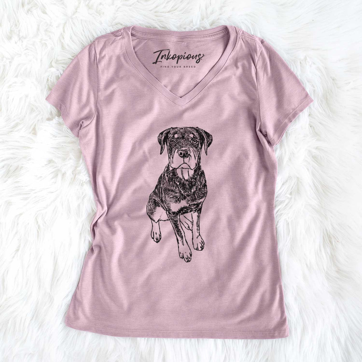 Doodled Lincoln the Rottweiler Puppy - Women&#39;s V-neck Shirt