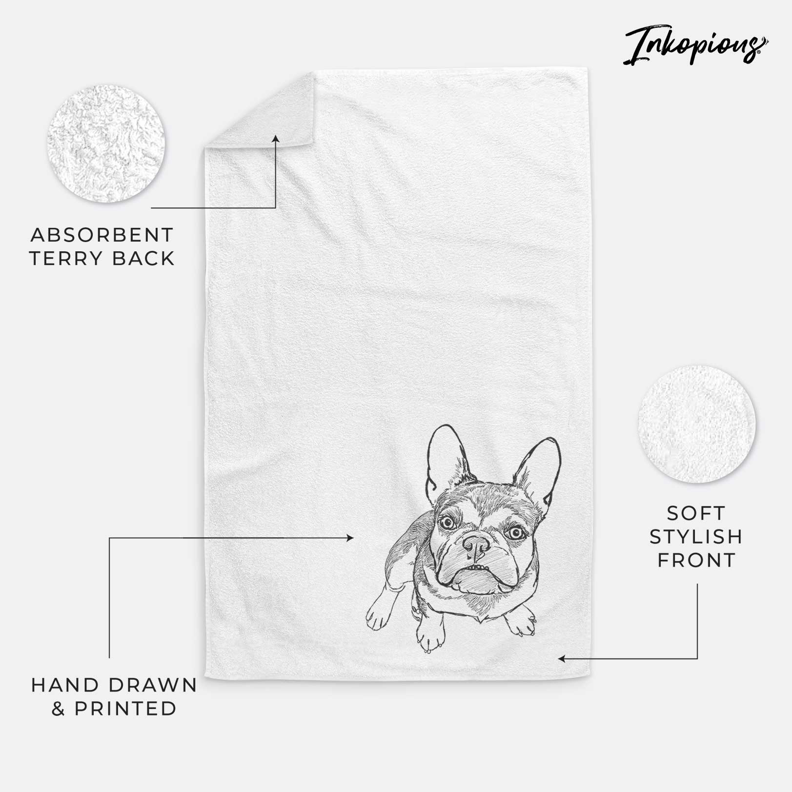 Doodled Lincoln the French Bulldog Decorative Hand Towel