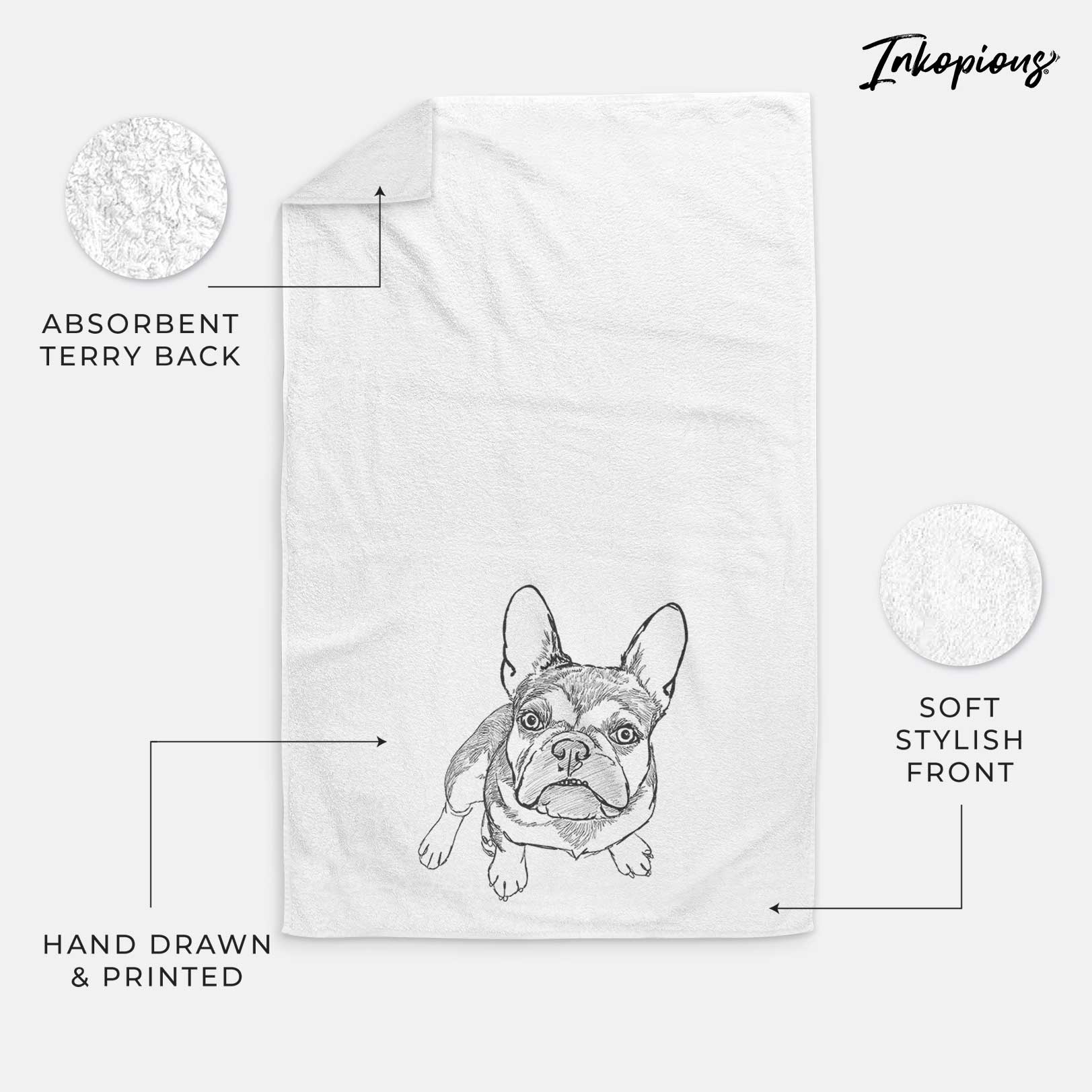 Doodled Lincoln the French Bulldog Decorative Hand Towel