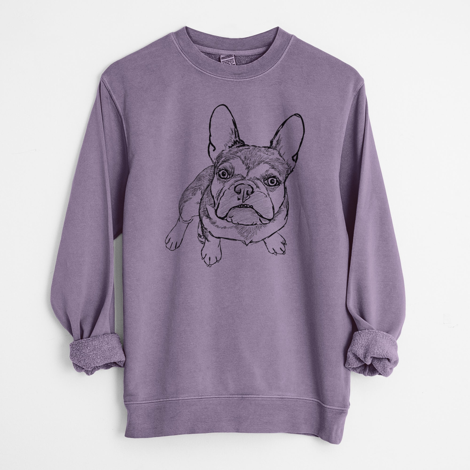 Doodled Lincoln the French Bulldog - Unisex Pigment Dyed Crew Sweatshirt