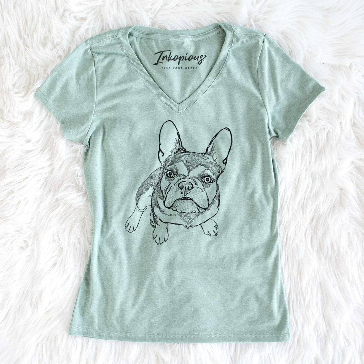 Doodled Lincoln the French Bulldog - Women&#39;s V-neck Shirt