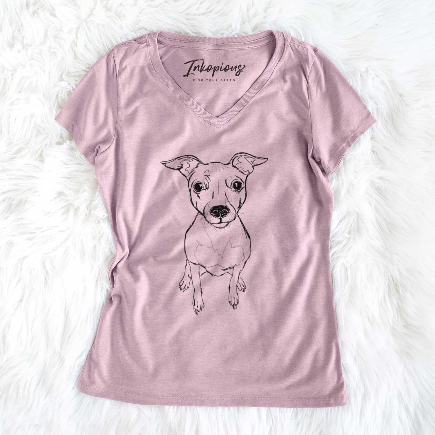 Doodled Little Lucy the American Hairless Terrier - Women's V-neck Shirt
