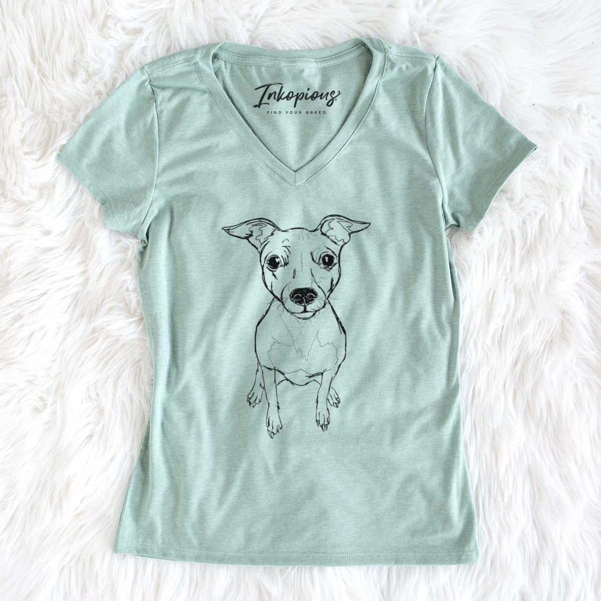 Doodled Little Lucy the American Hairless Terrier - Women's V-neck Shirt