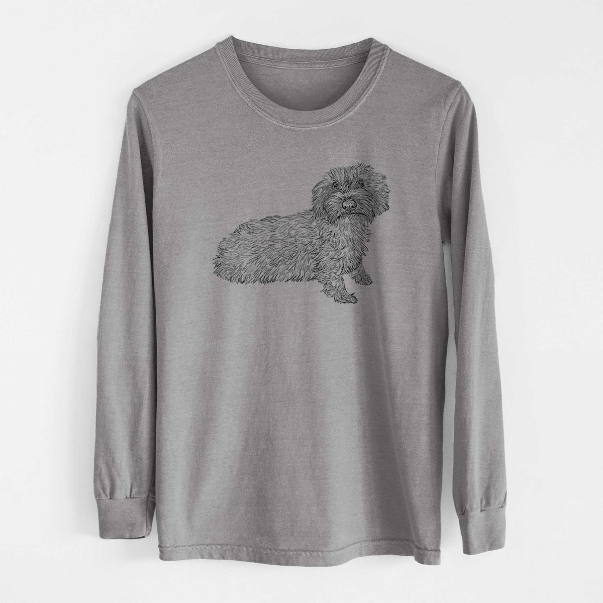 Doodled Logan the Mini Wirehaired Dachshund - Heavyweight 100% Cotton Long Sleeve