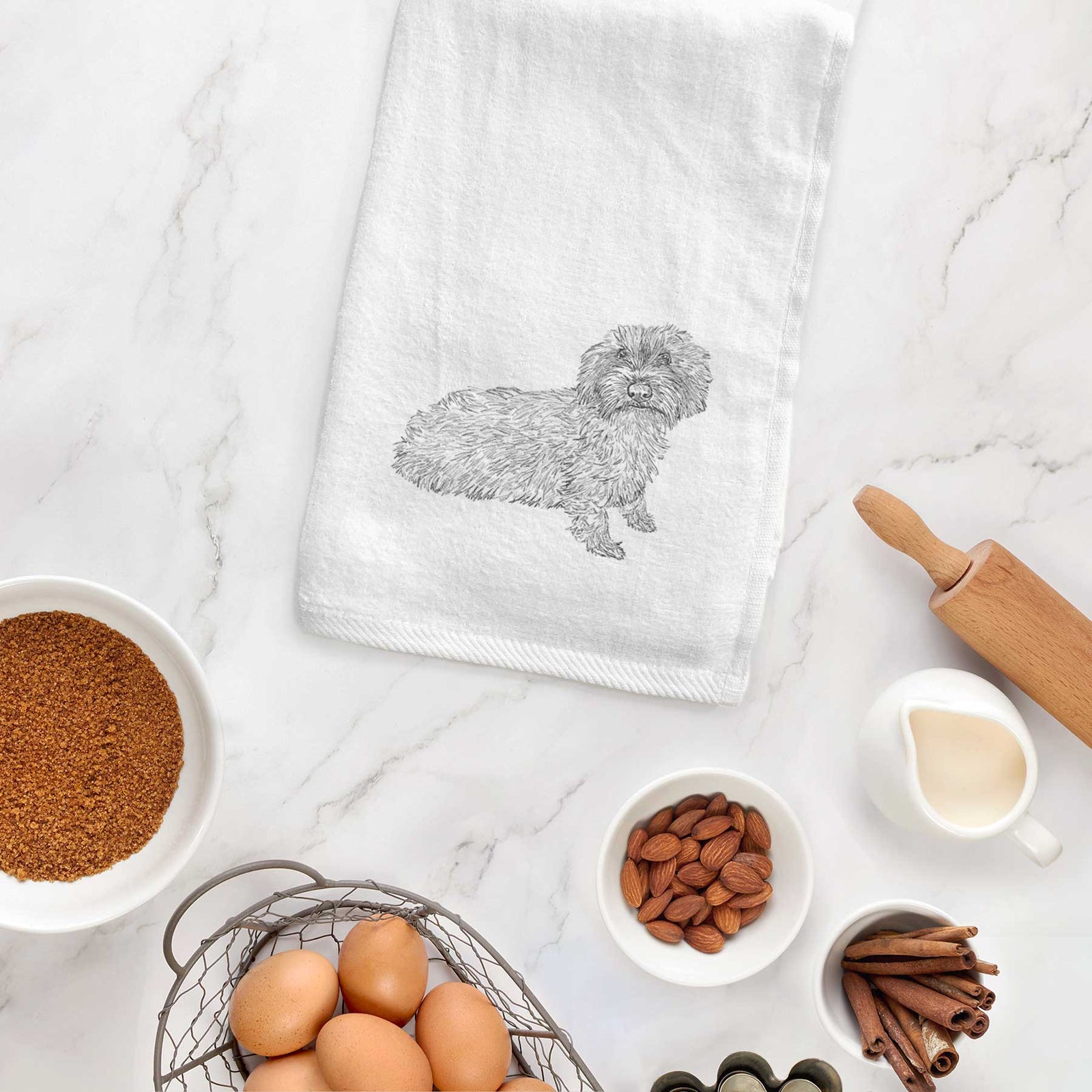Doodled Logan the Mini Wirehaired Dachshund Decorative Hand Towel