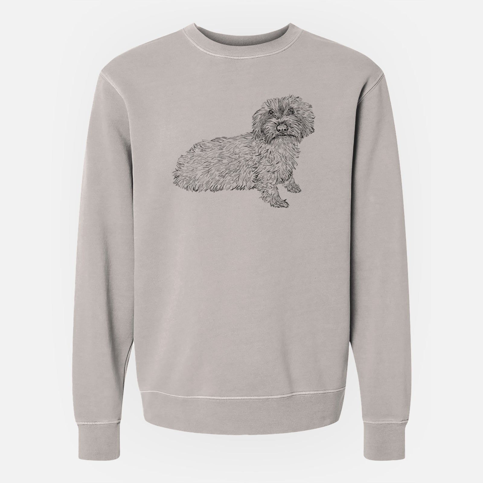 Doodled Logan the Mini Wirehaired Dachshund - Unisex Pigment Dyed Crew Sweatshirt