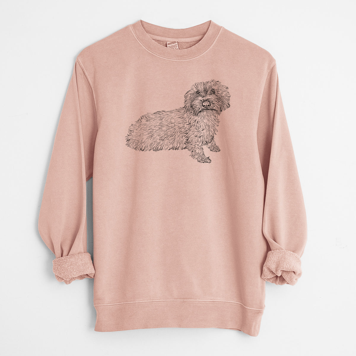 Doodled Logan the Mini Wirehaired Dachshund - Unisex Pigment Dyed Crew Sweatshirt