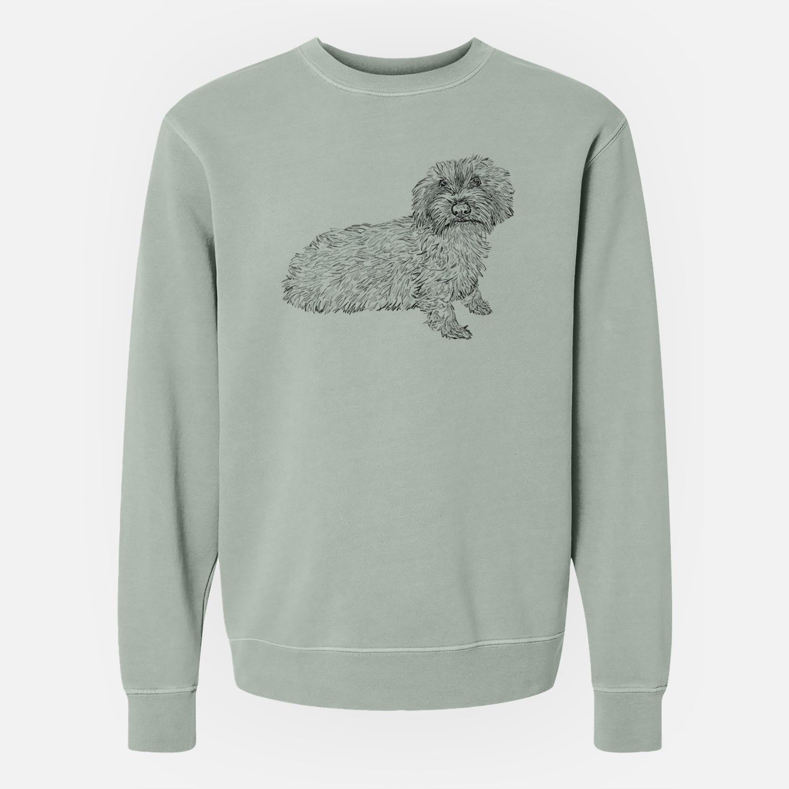 Doodled Logan the Mini Wirehaired Dachshund - Unisex Pigment Dyed Crew Sweatshirt