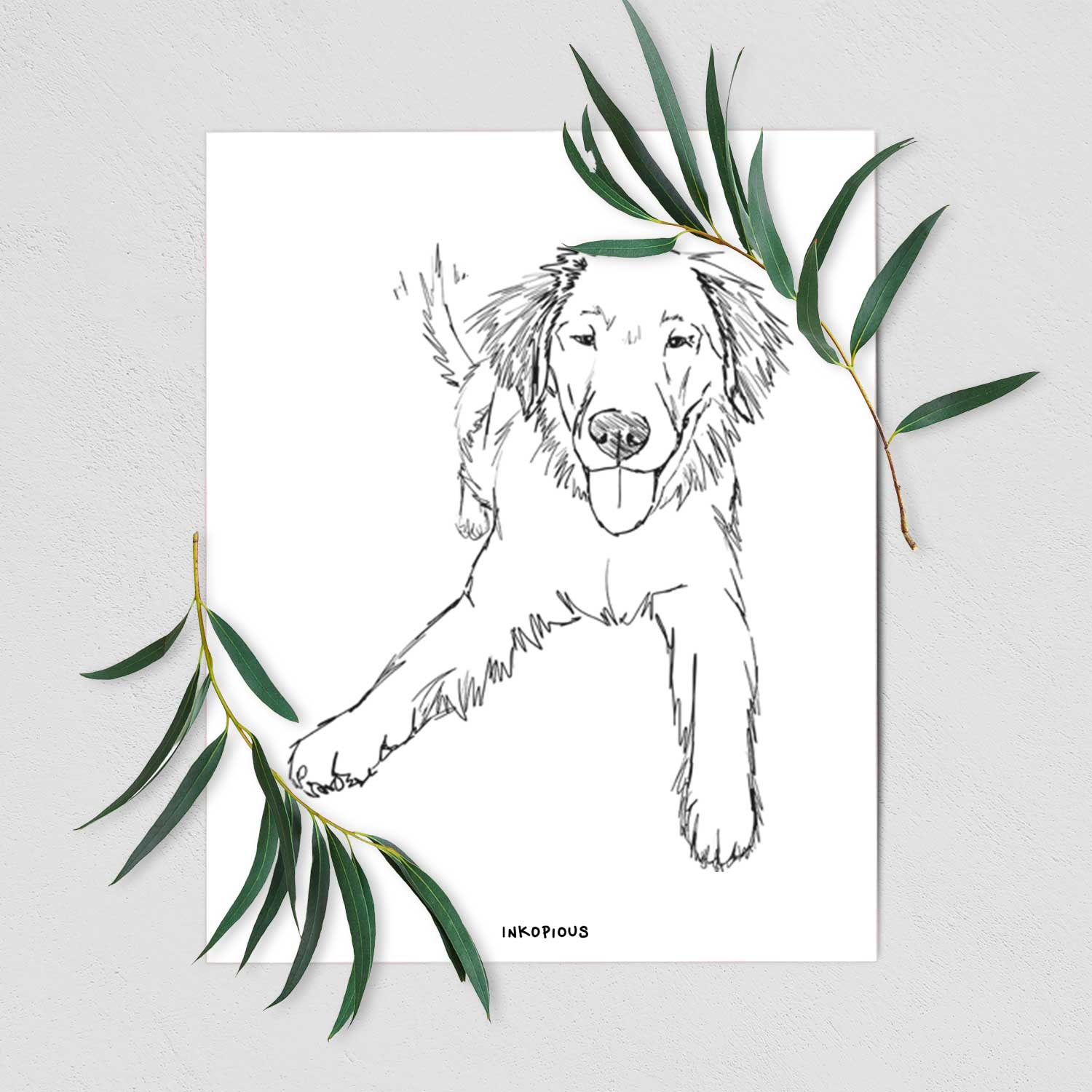 Doodled Loganator the Golden Retriever Art Print