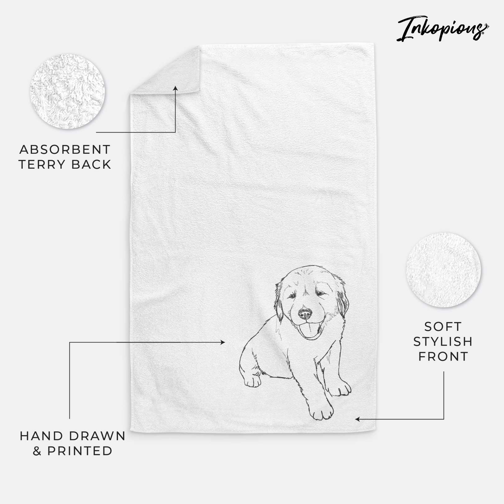 Doodled Loganator the Golden Retriever Puppy Decorative Hand Towel