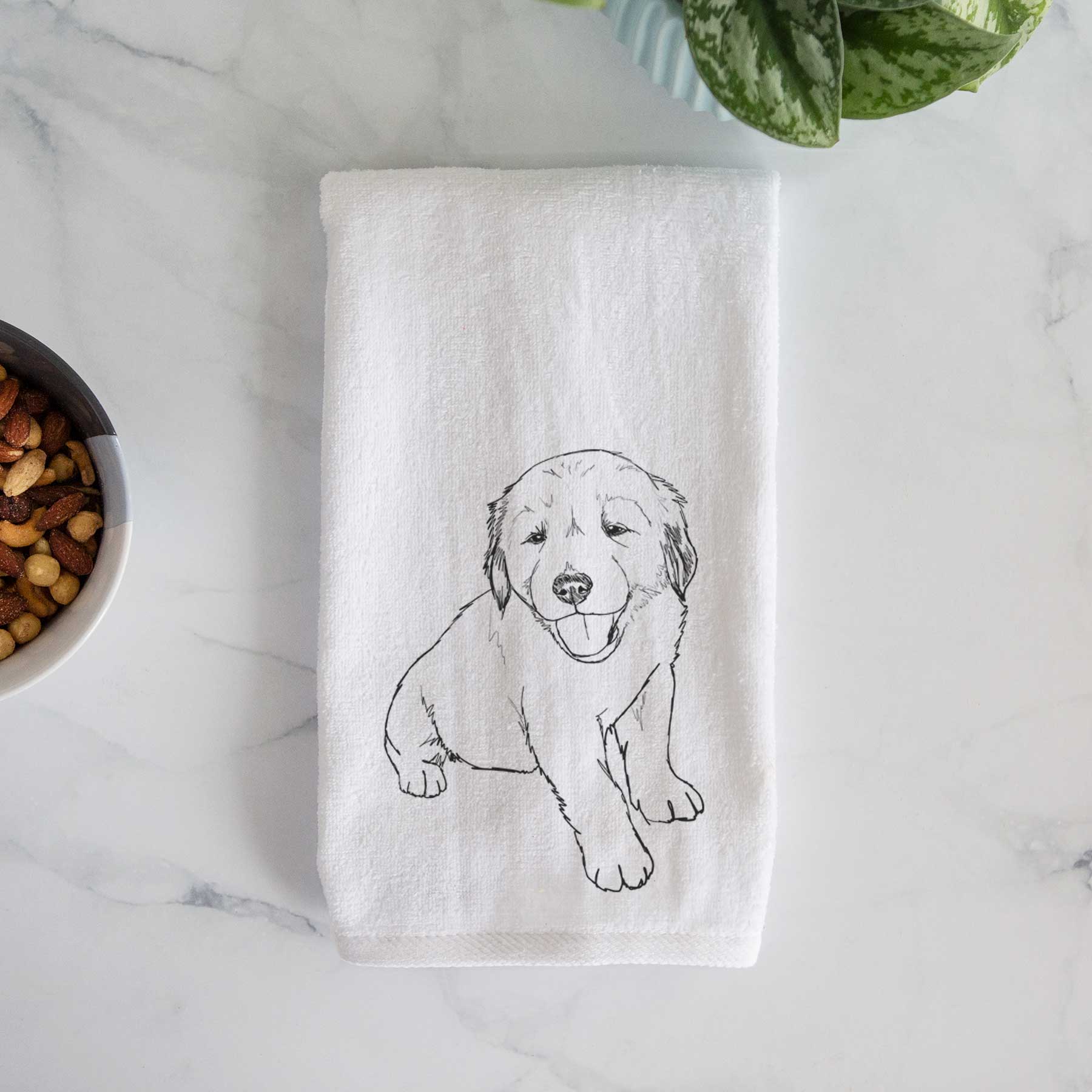 Doodled Loganator the Golden Retriever Puppy Hand Towel