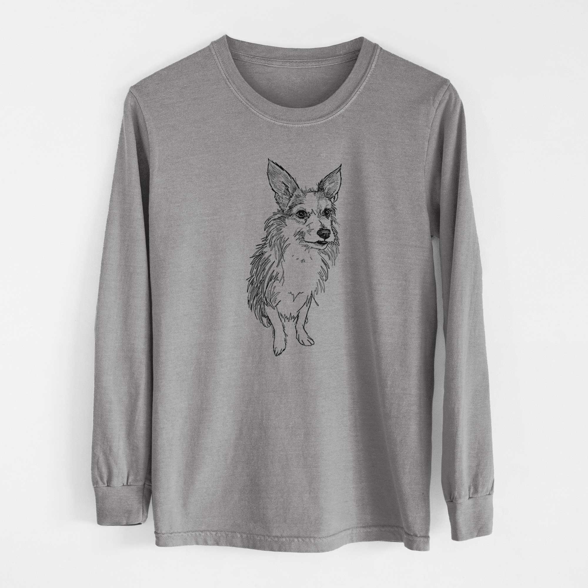 Doodled Lola the Terrier Mix - Heavyweight 100% Cotton Long Sleeve