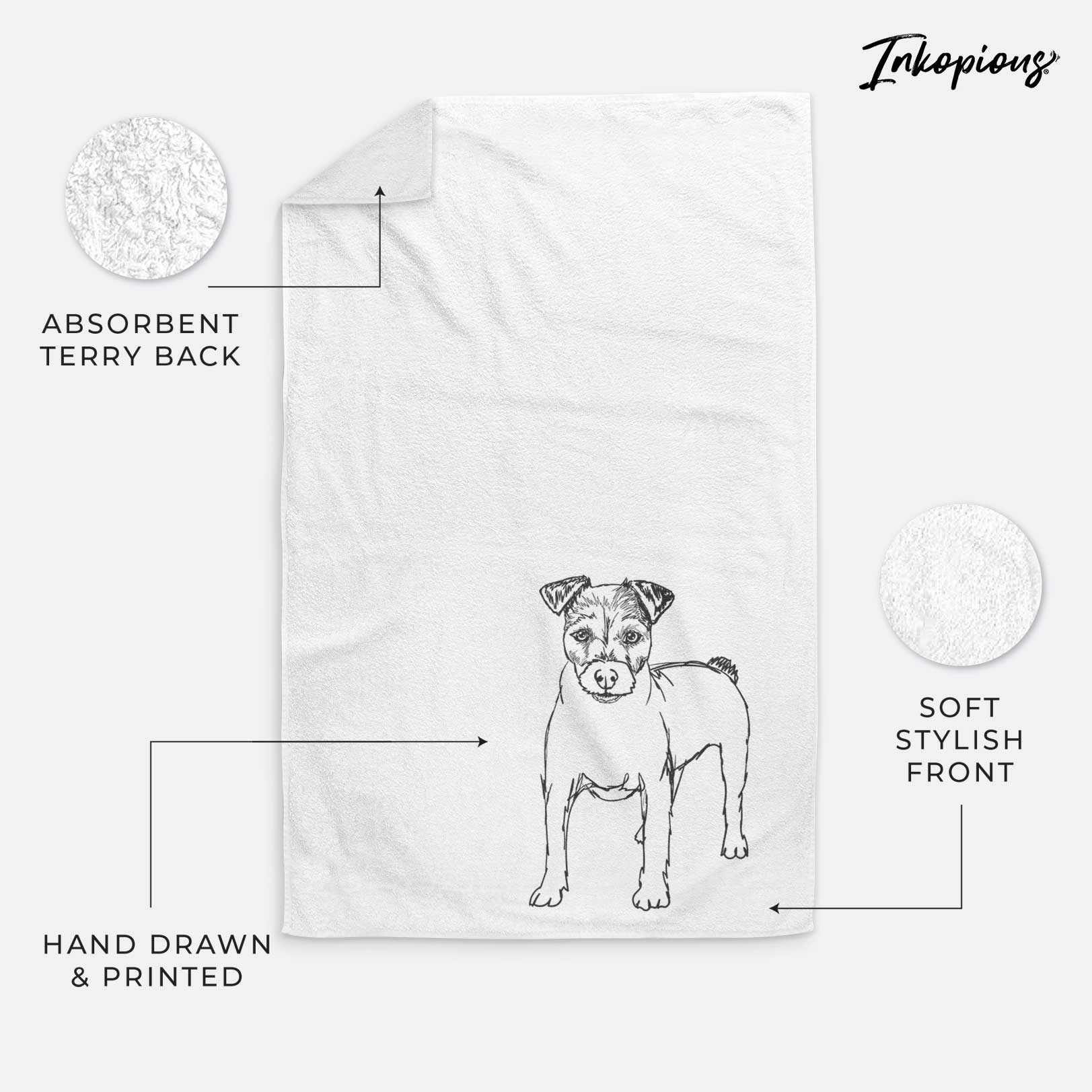 Doodled Lucky the Jack Russell Terrier Decorative Hand Towel