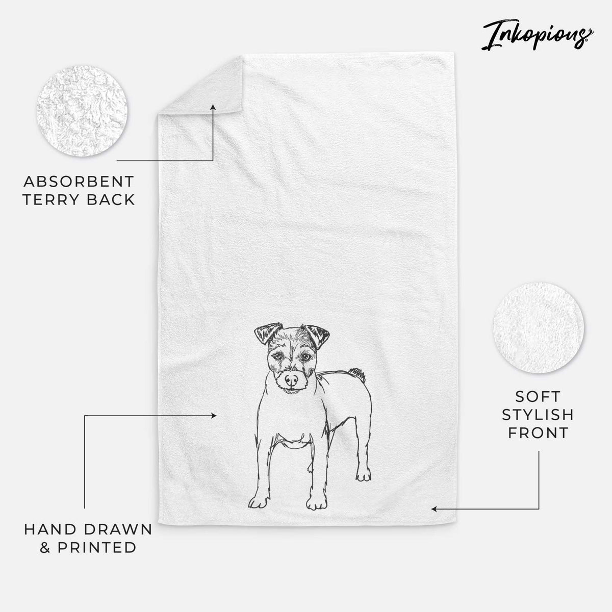 Doodled Lucky the Jack Russell Terrier Decorative Hand Towel
