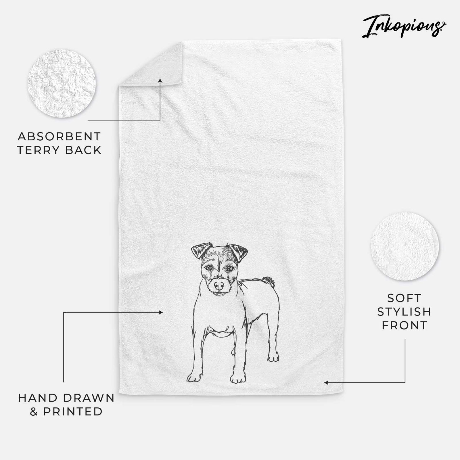 Doodled Lucky the Jack Russell Terrier Decorative Hand Towel