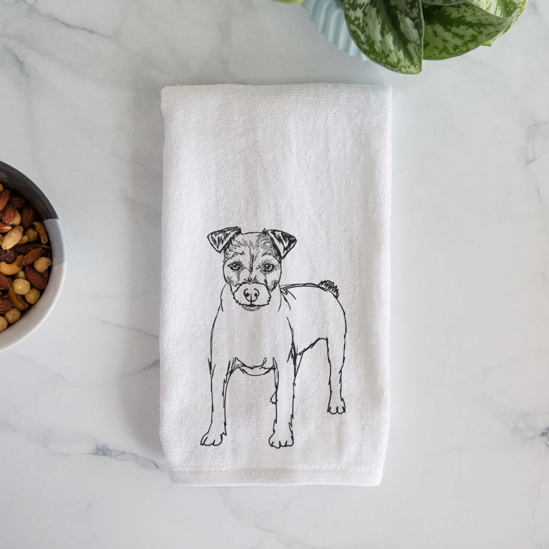 Doodled Lucky the Jack Russell Terrier Decorative Hand Towel