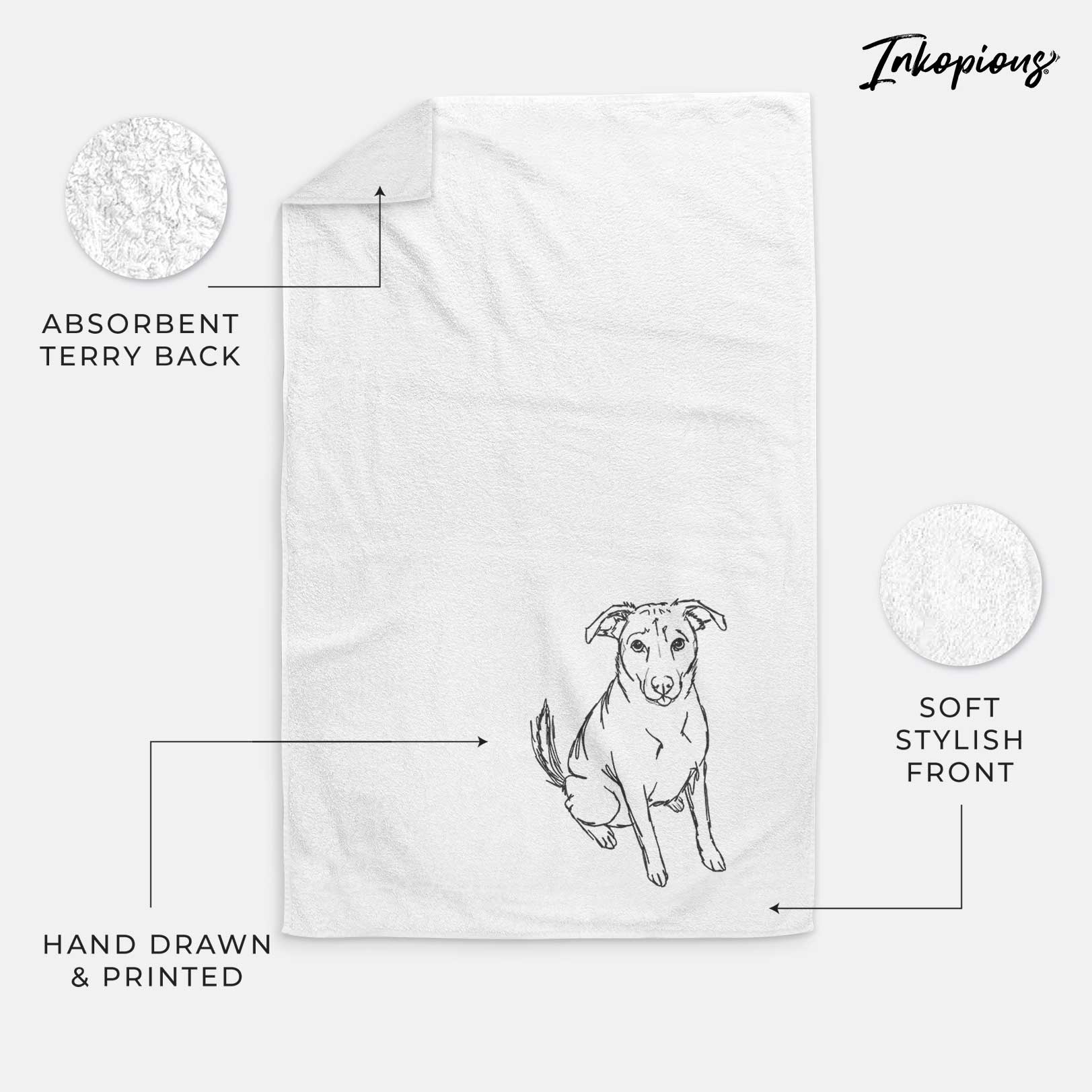 Doodled Lucky the Beagle Mix Decorative Hand Towel