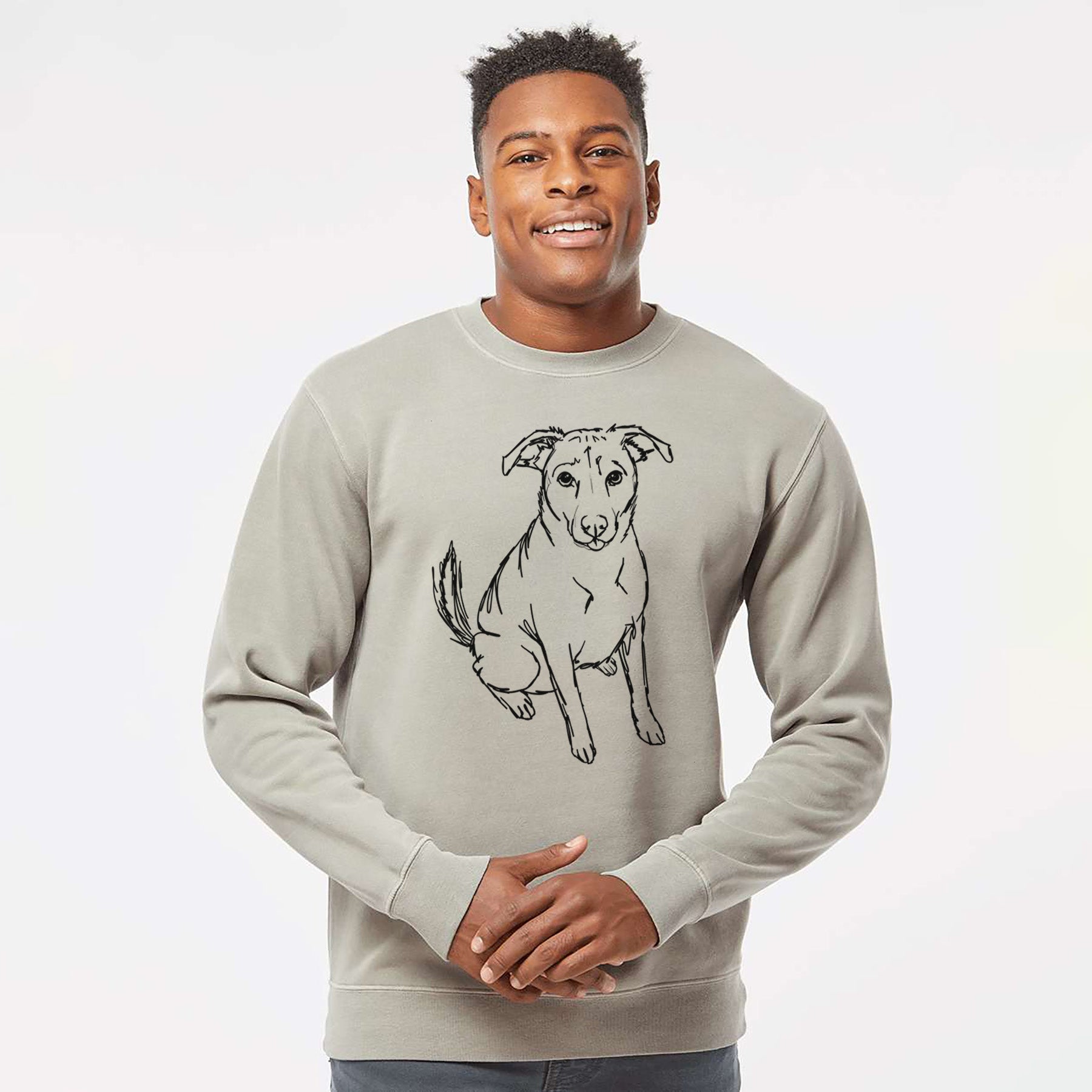 Doodled Lucky the Beagle Mix - Unisex Pigment Dyed Crew Sweatshirt