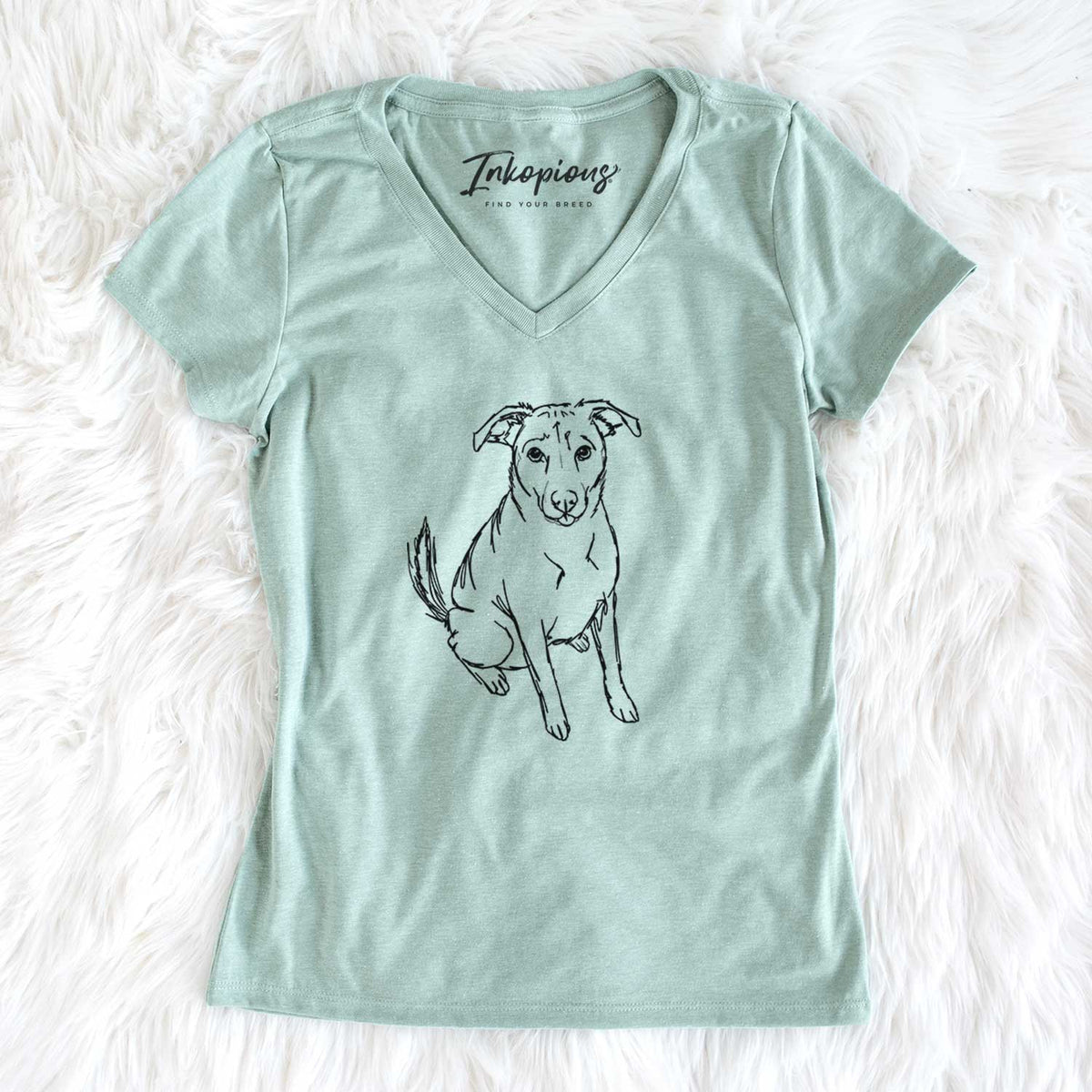 Doodled Lucky the Beagle Mix - Women&#39;s V-neck Shirt