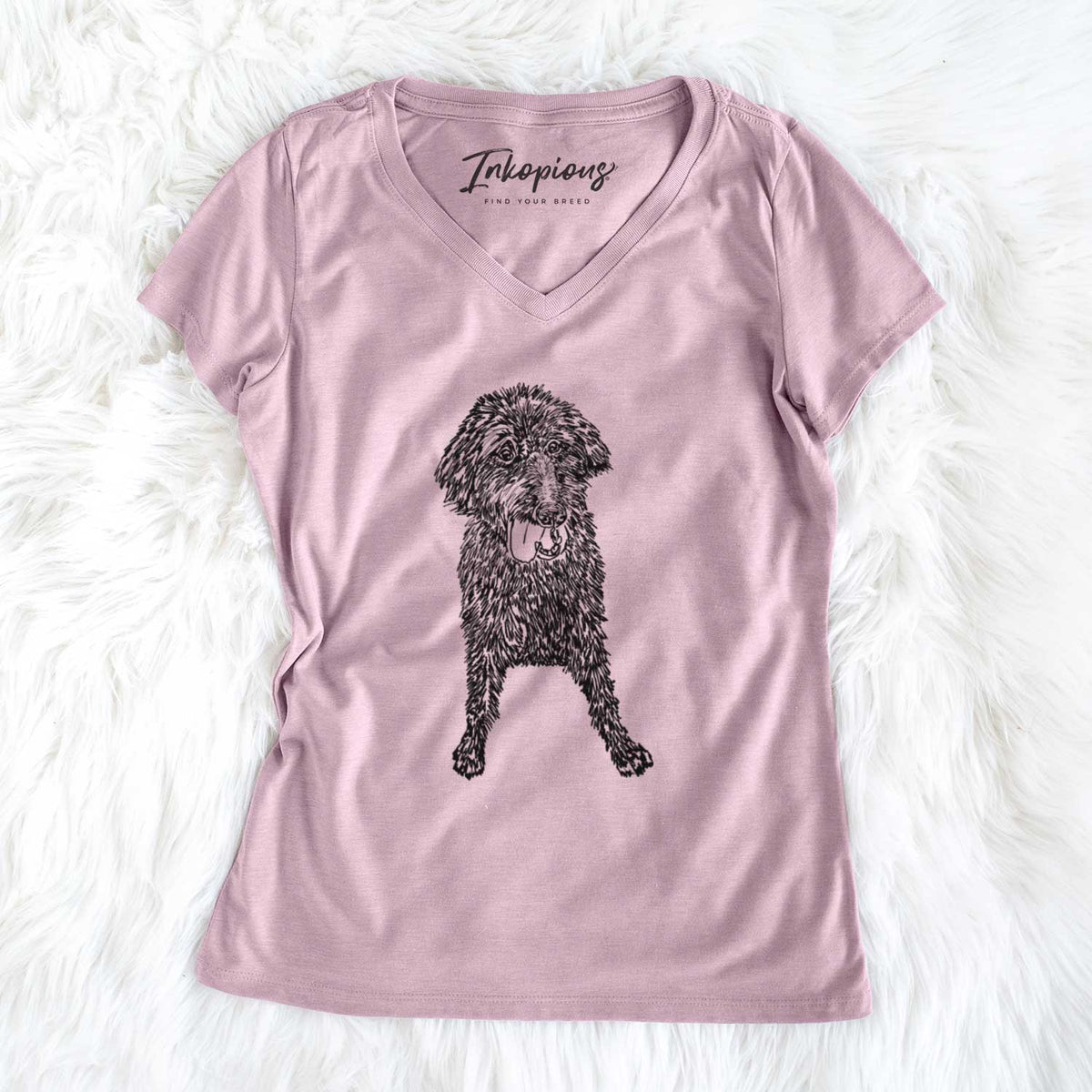 Doodled Lucy Fluff the Mixed Breed - Women&#39;s V-neck Shirt