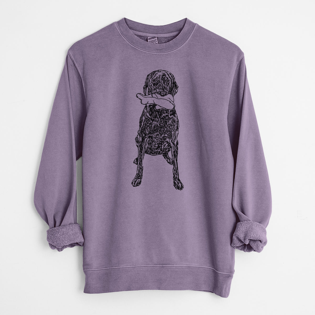 Doodled Lucy Fluff the Chocolate Lab GSP - Unisex Pigment Dyed Crew Sweatshirt