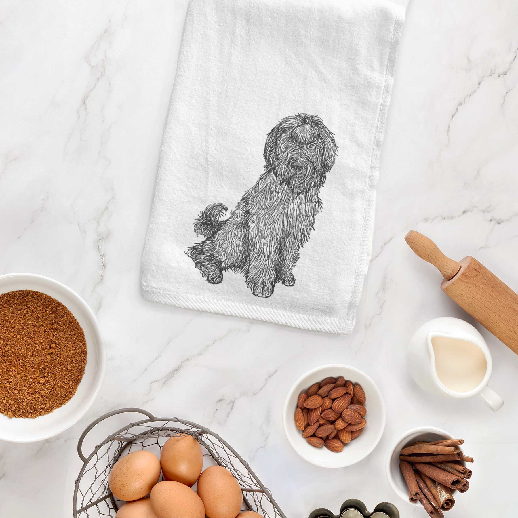 Doodled Luna the Briard Decorative Hand Towel