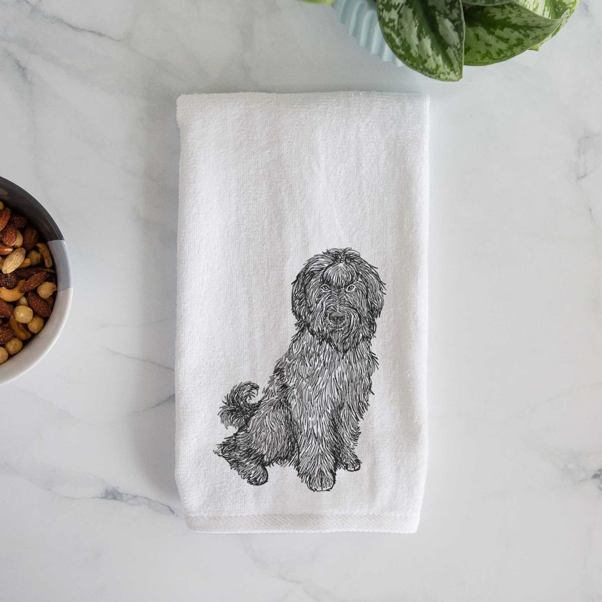 Doodled Luna the Briard Decorative Hand Towel