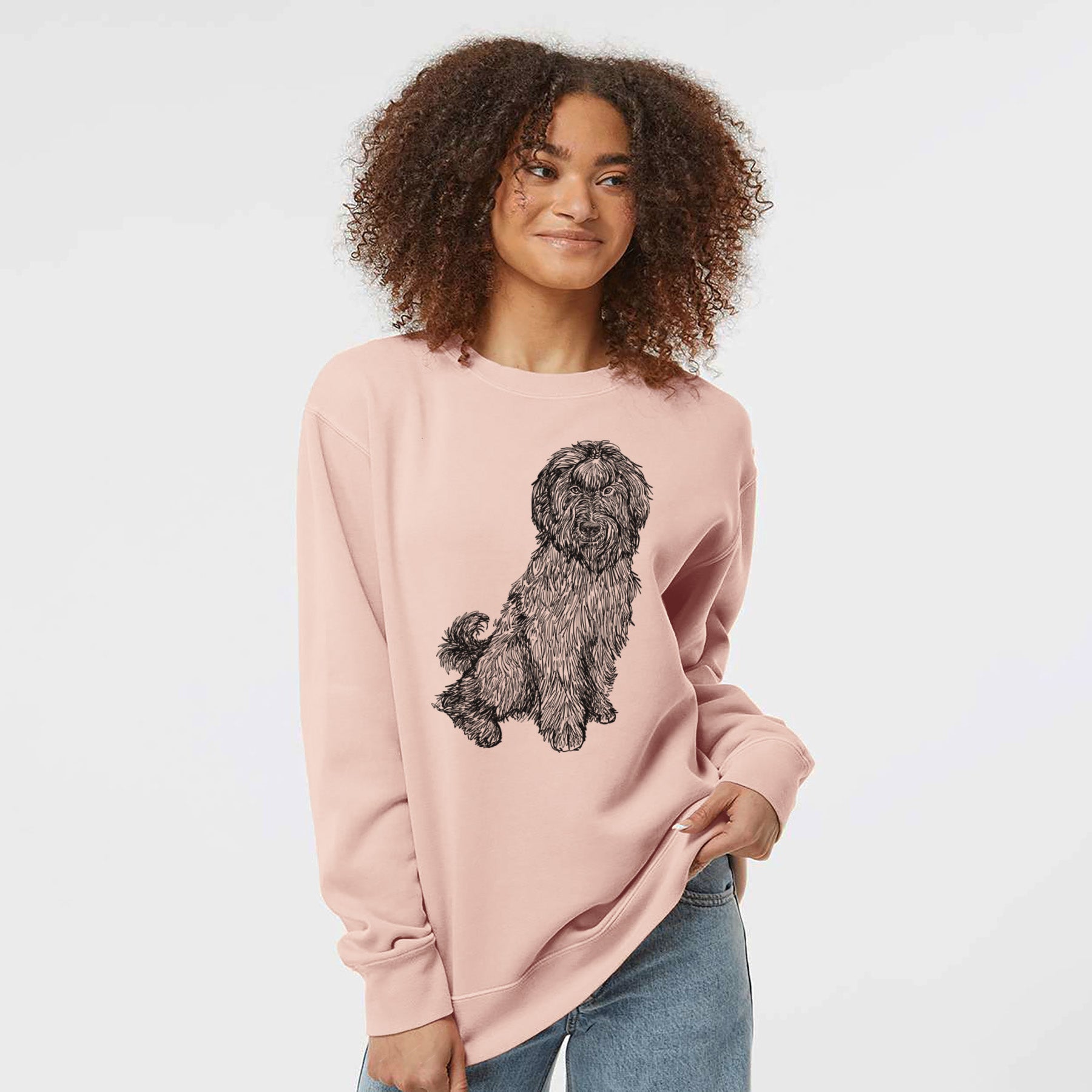 Doodled Luna the Briard - Unisex Pigment Dyed Crew Sweatshirt