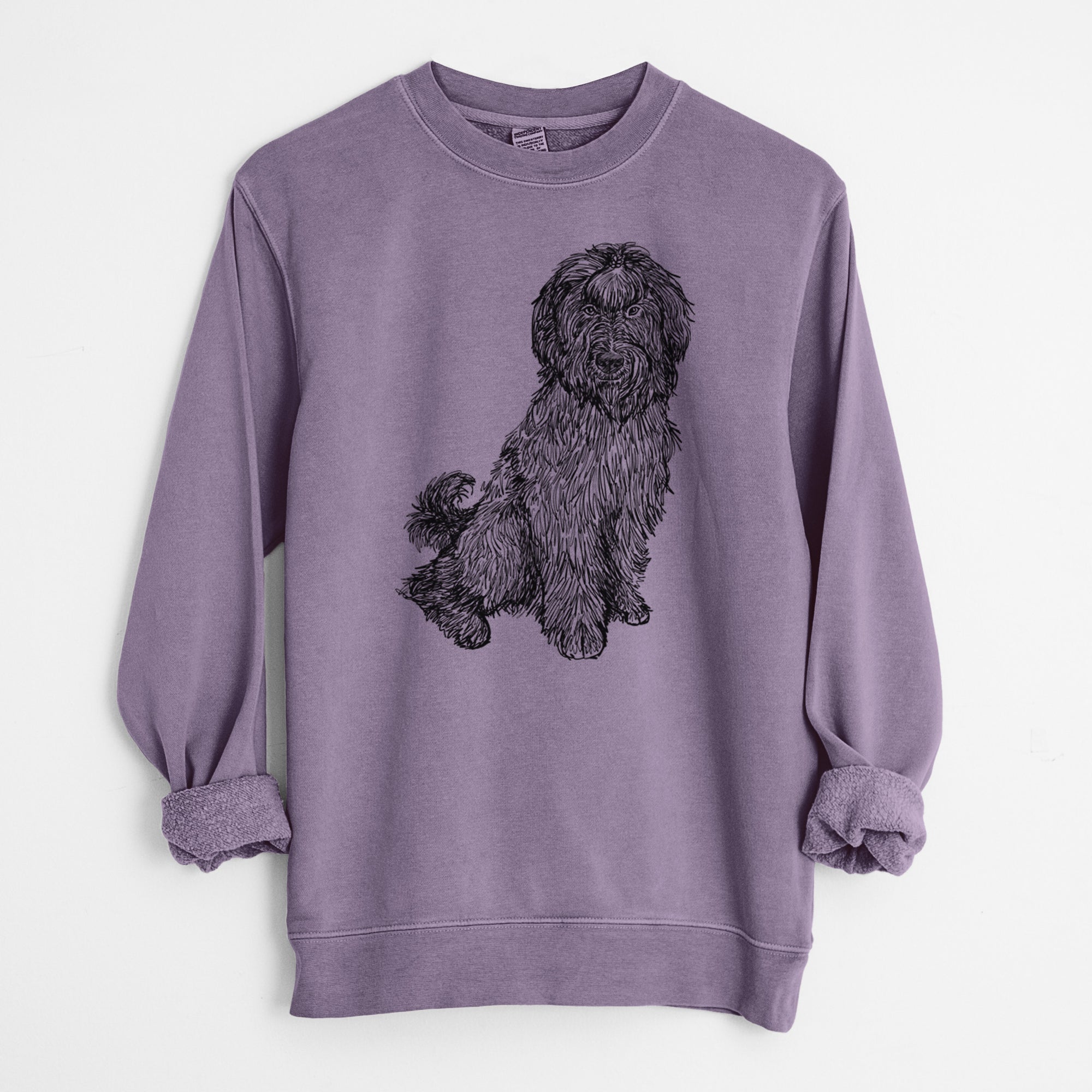 Doodled Luna the Briard - Unisex Pigment Dyed Crew Sweatshirt