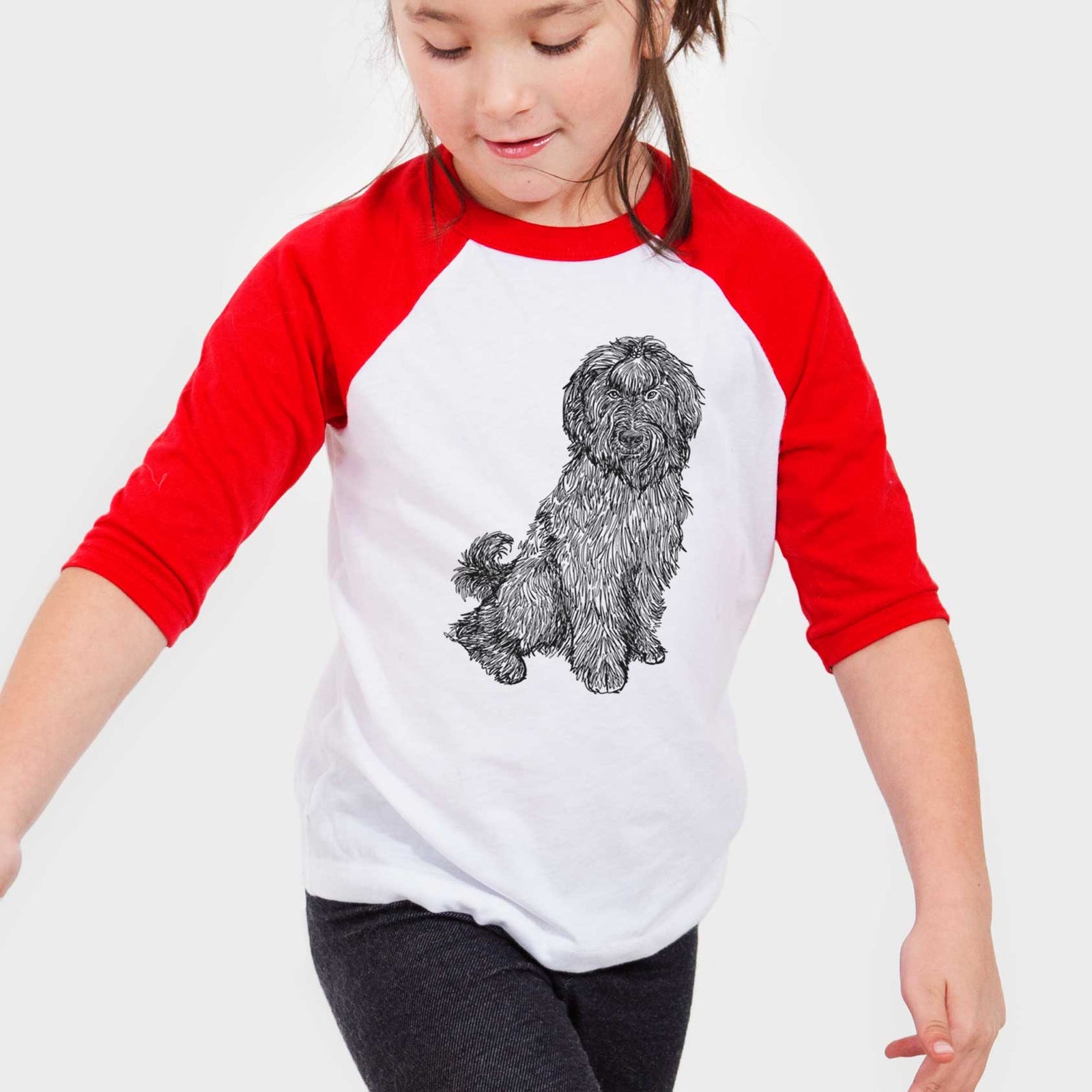 Doodled Luna the Briard - Youth 3/4 Long Sleeve