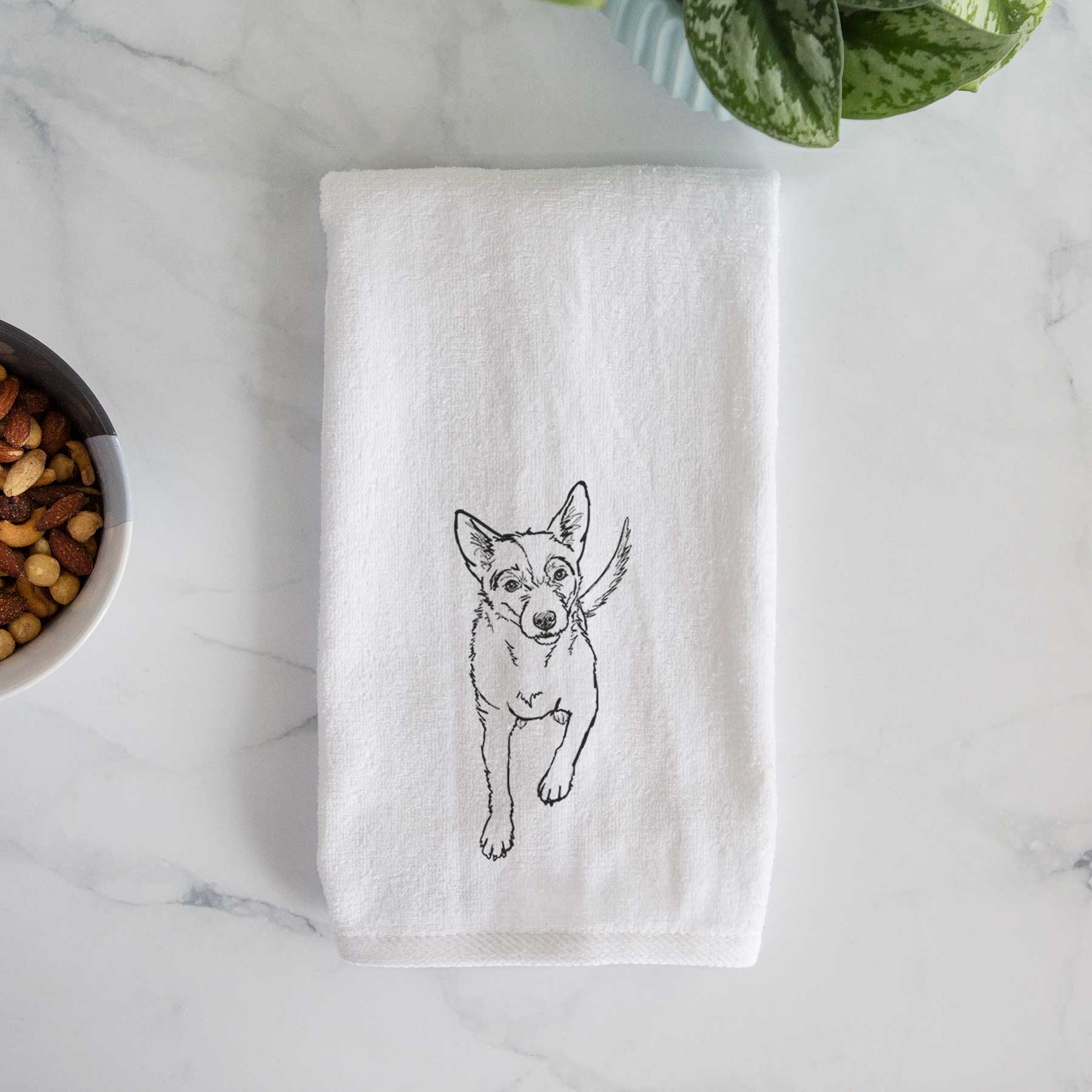 Doodled Maevis the Terrier Mix Decorative Hand Towel