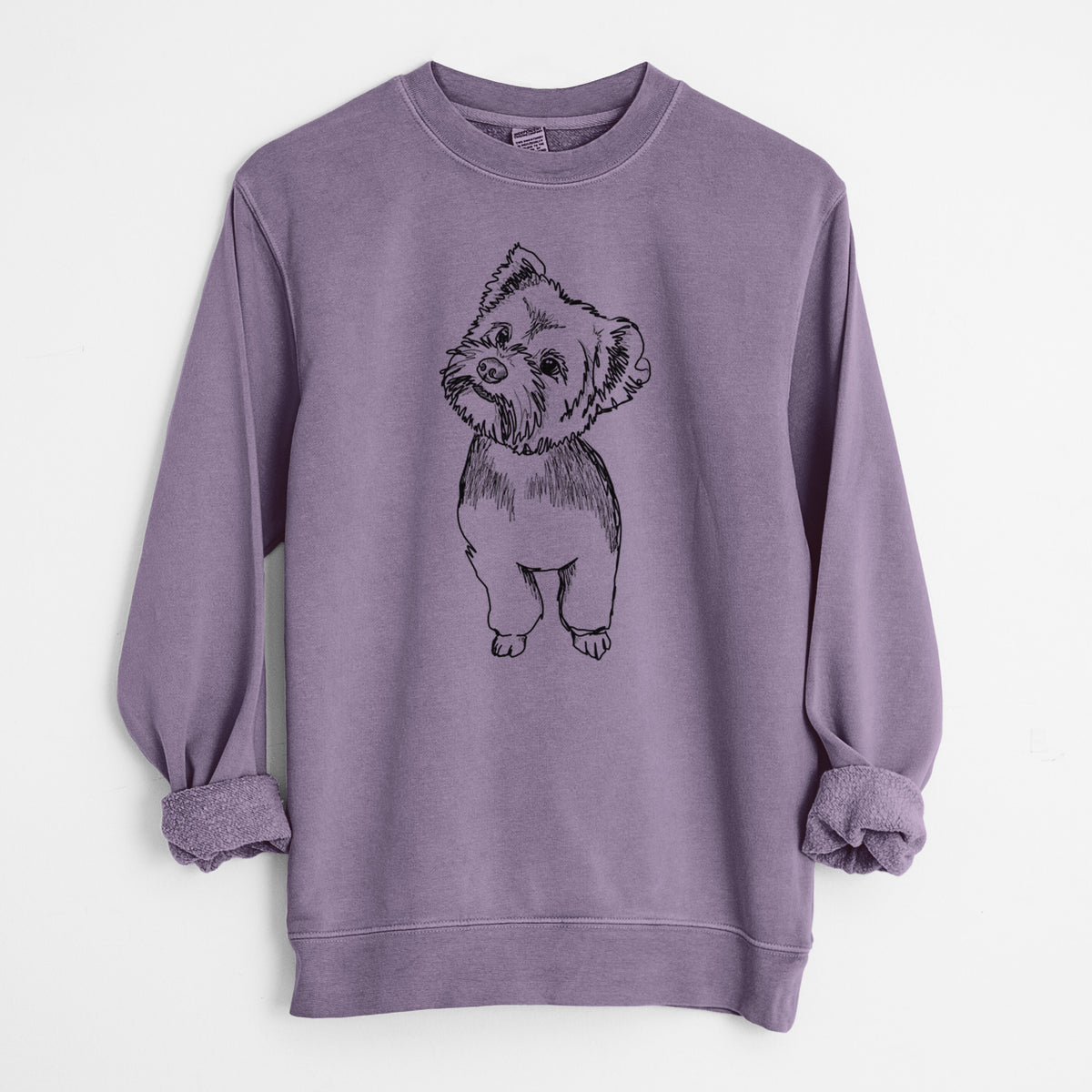 Doodled Margie Mae the Yorkshire Terrier - Unisex Pigment Dyed Crew Sweatshirt