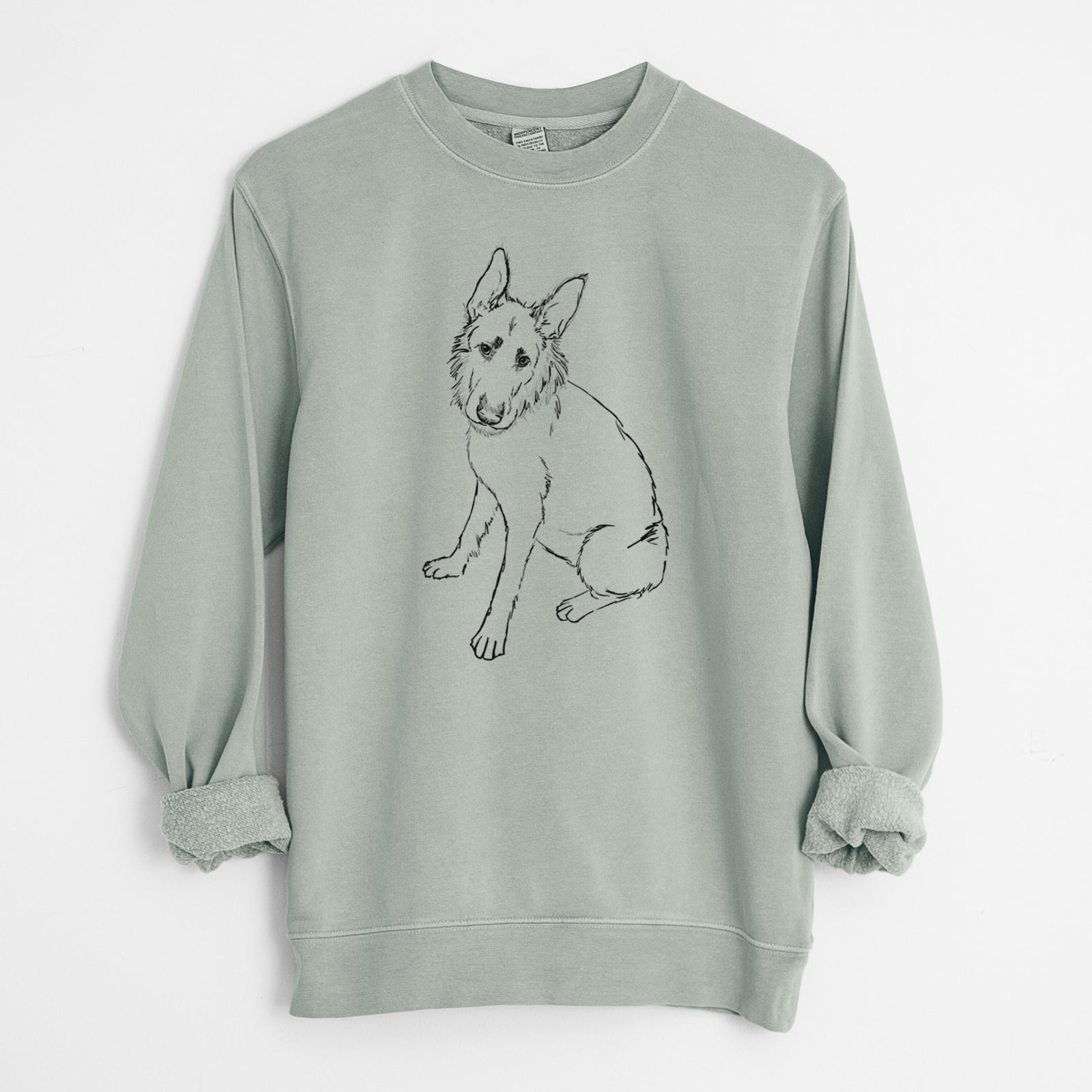 Doodled Mer the Irish Wolfhound German Shepherd Mix - Unisex Pigment Dyed Crew Sweatshirt