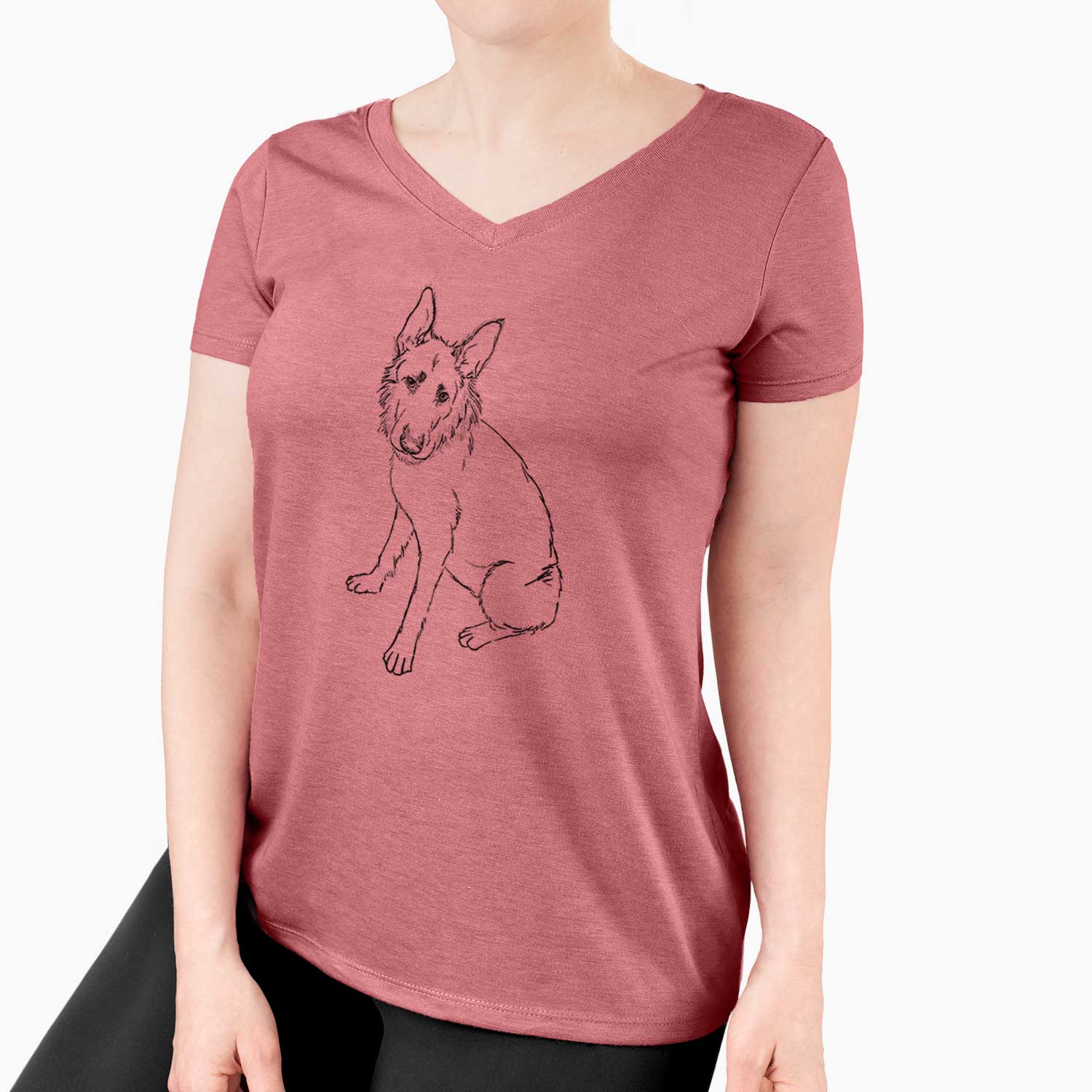 Doodled Mer the Irish Wolfhound German Shepherd Mix - Women's V-neck Shirt