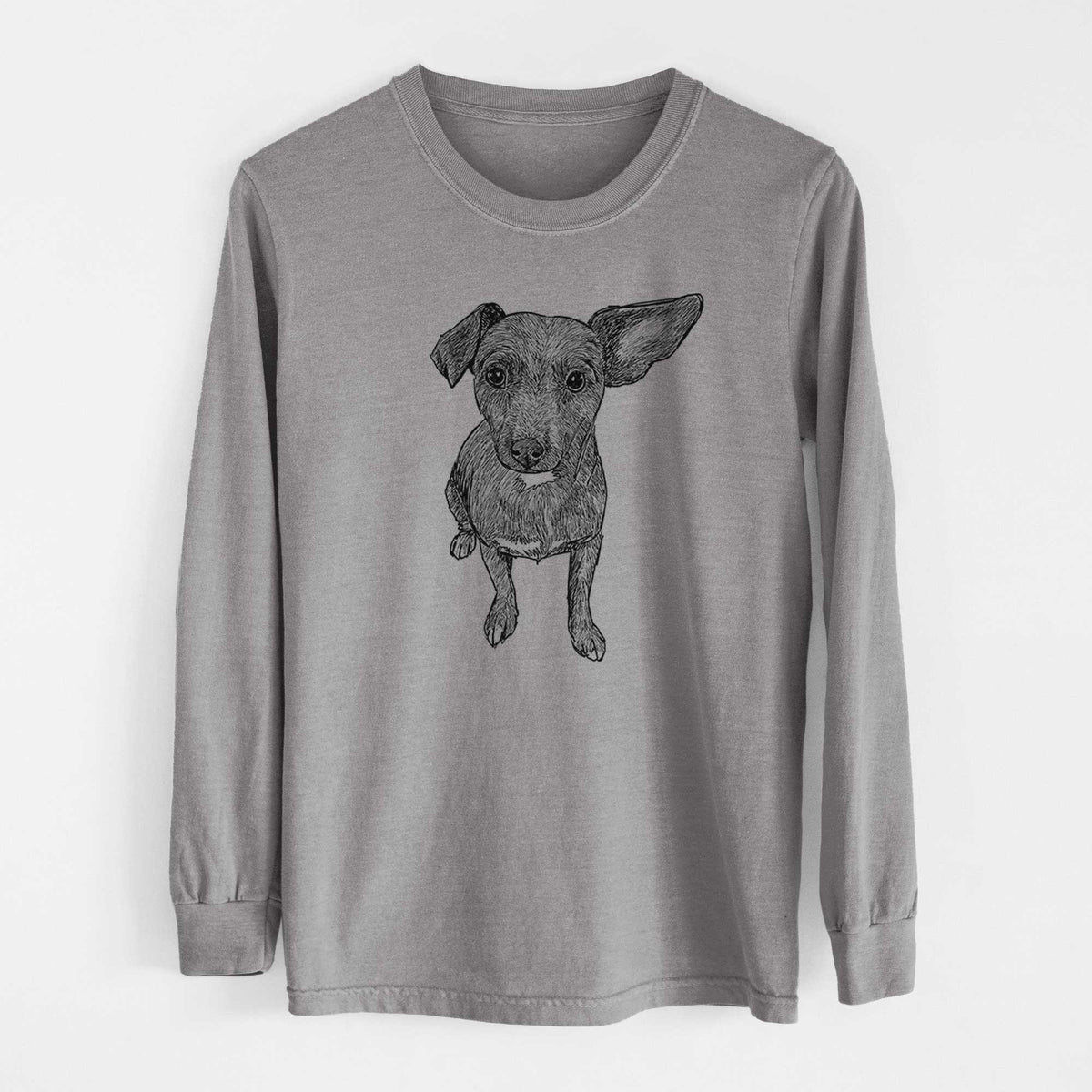 Doodled Millie the Chiweenie Mix - Heavyweight 100% Cotton Long Sleeve