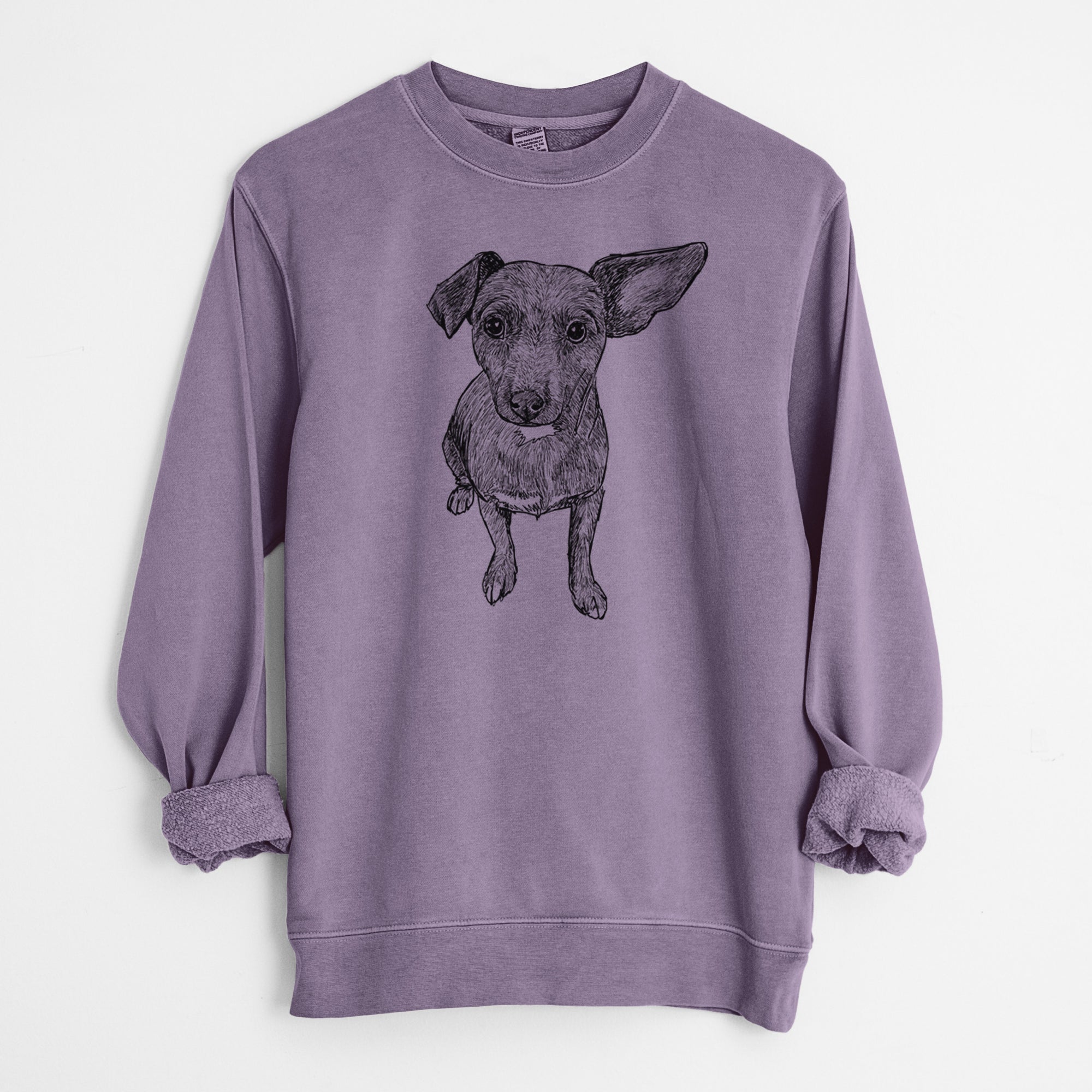 Doodled Millie the Chiweenie Mix - Unisex Pigment Dyed Crew Sweatshirt