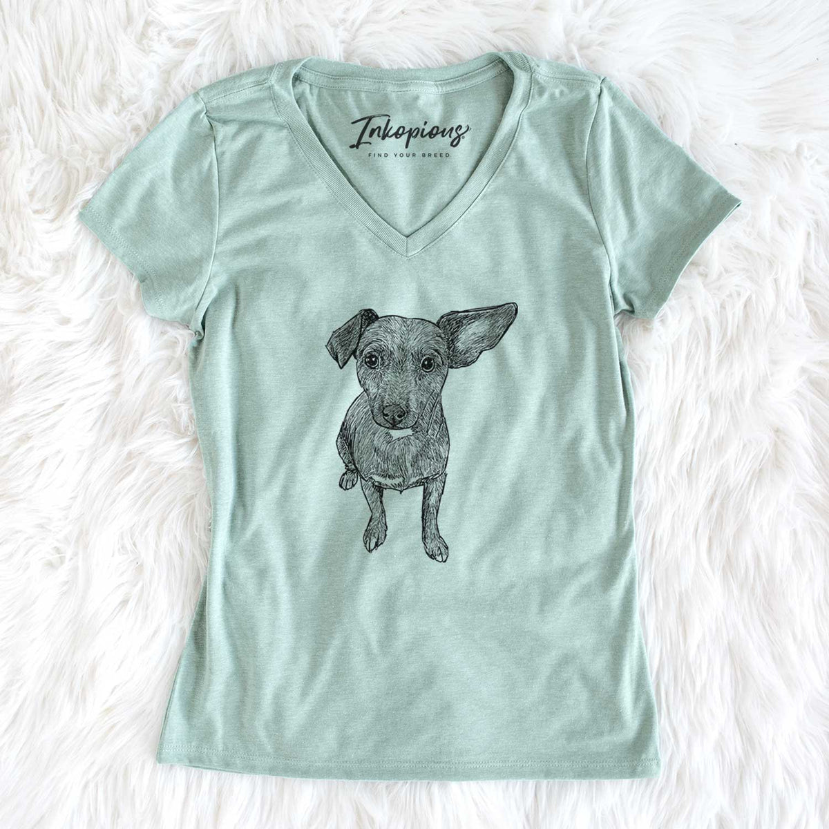 Doodled Millie the Chiweenie Mix - Women&#39;s V-neck Shirt