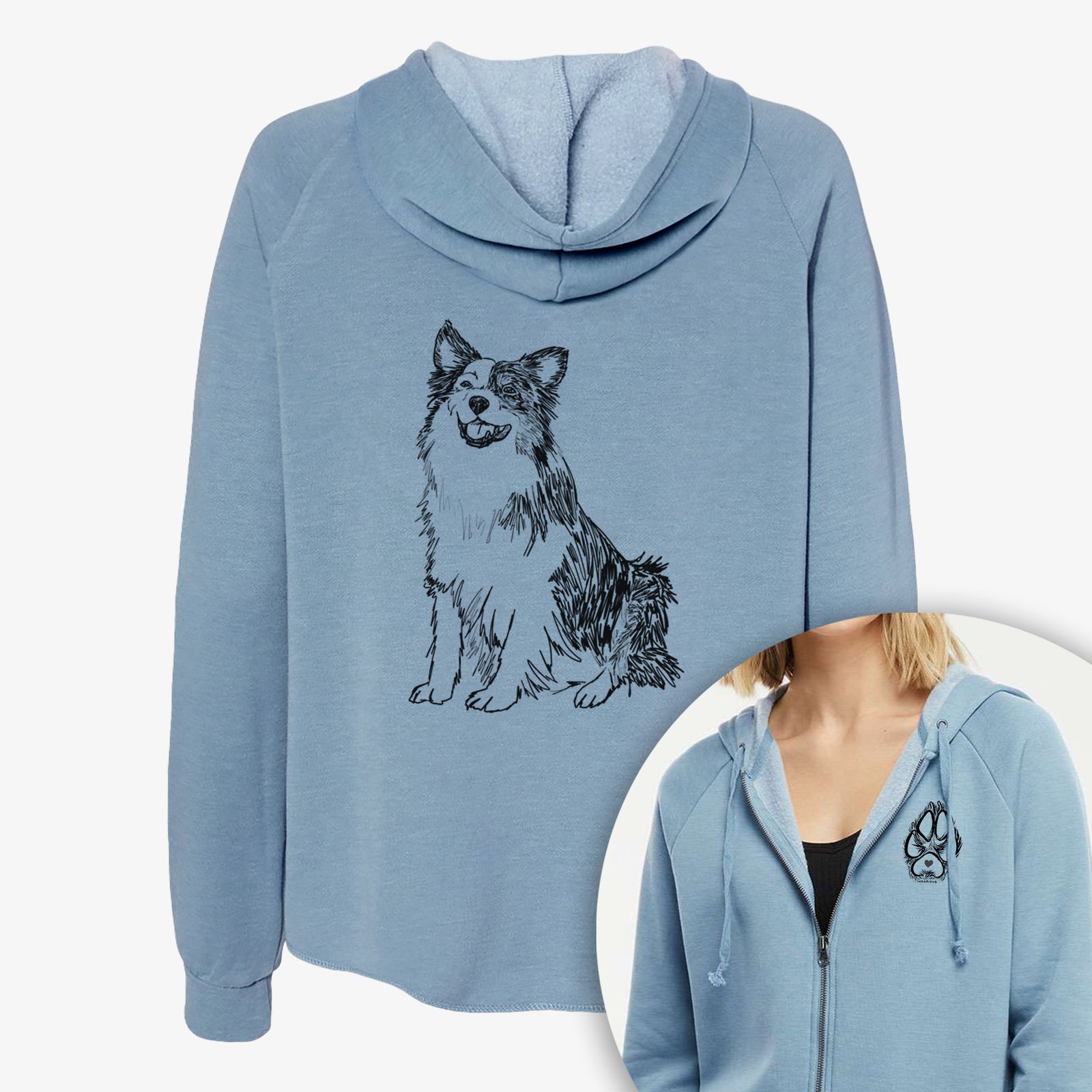 Doodled Mini Jack the Mini Aussie - Women's Cali Wave Zip-Up Sweatshirt