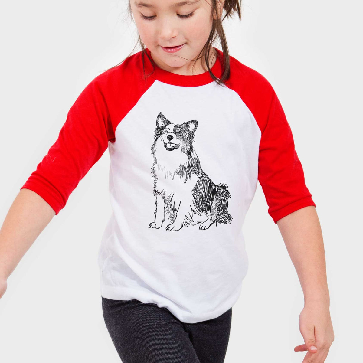 Doodled Mini Jack the Mini Aussie - Youth 3/4 Long Sleeve