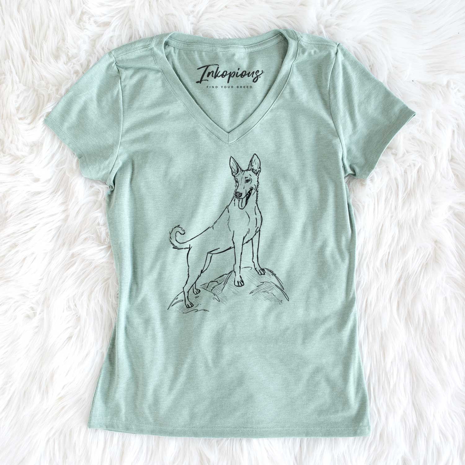 Doodled Mochi the Carolina Dog - Women's V-neck Shirt