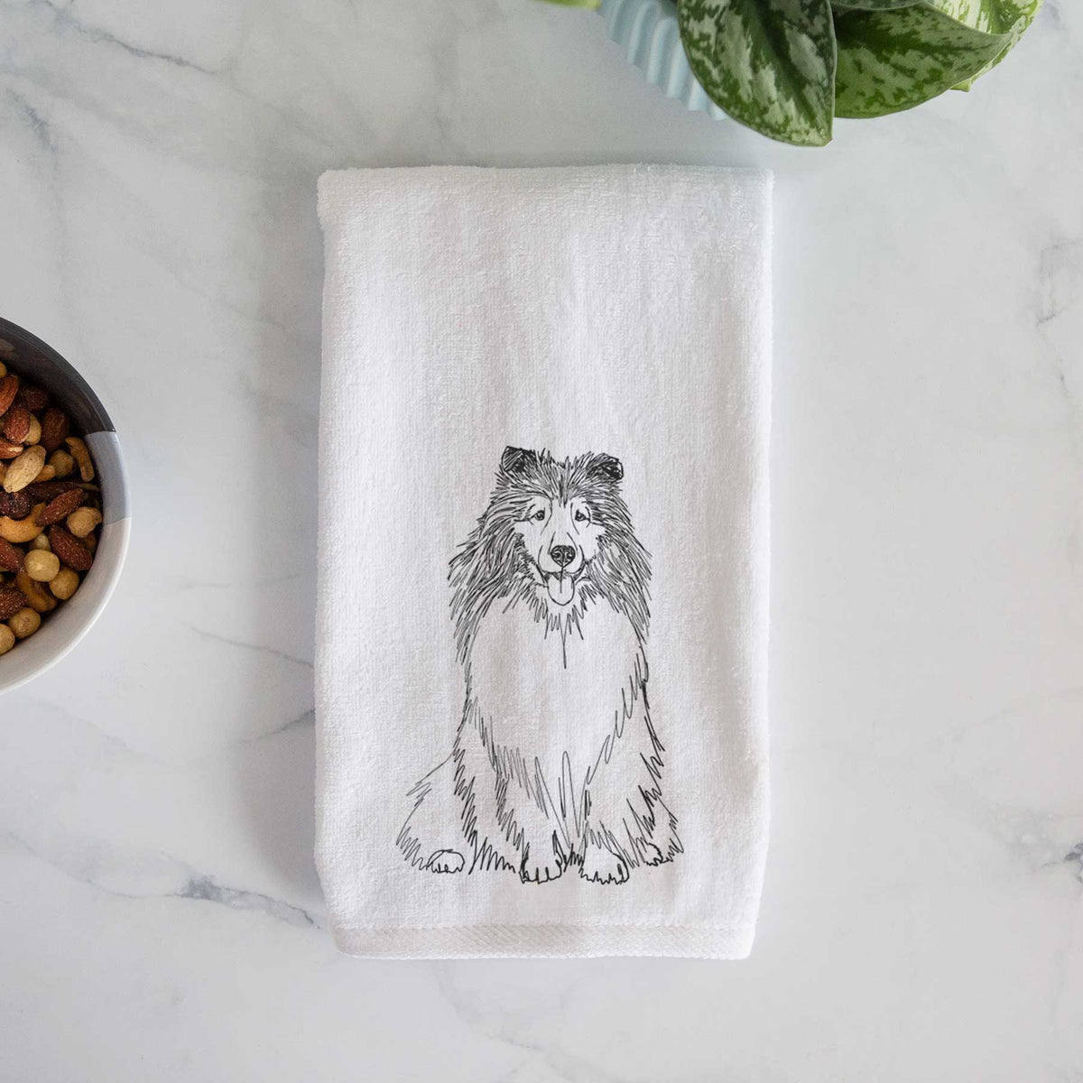 Doodled Monroe the Shetland Sheepdog Decorative Hand Towel