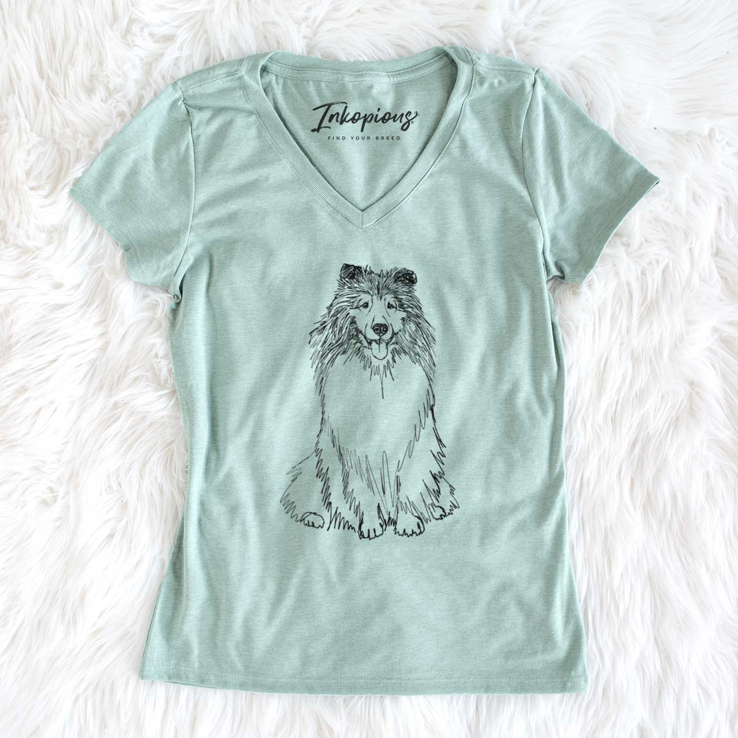 Doodled Monroe the Shetland Sheepdog - Women's V-neck Shirt