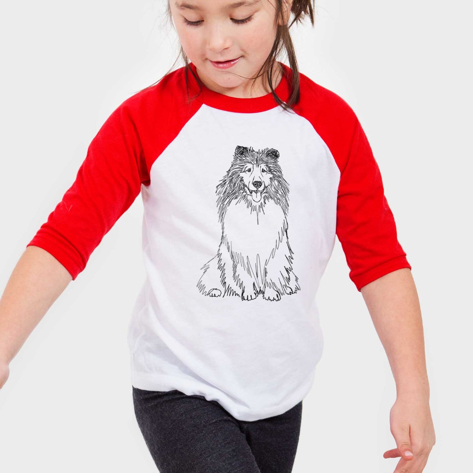 Doodled Monroe the Shetland Sheepdog - Youth 3/4 Long Sleeve