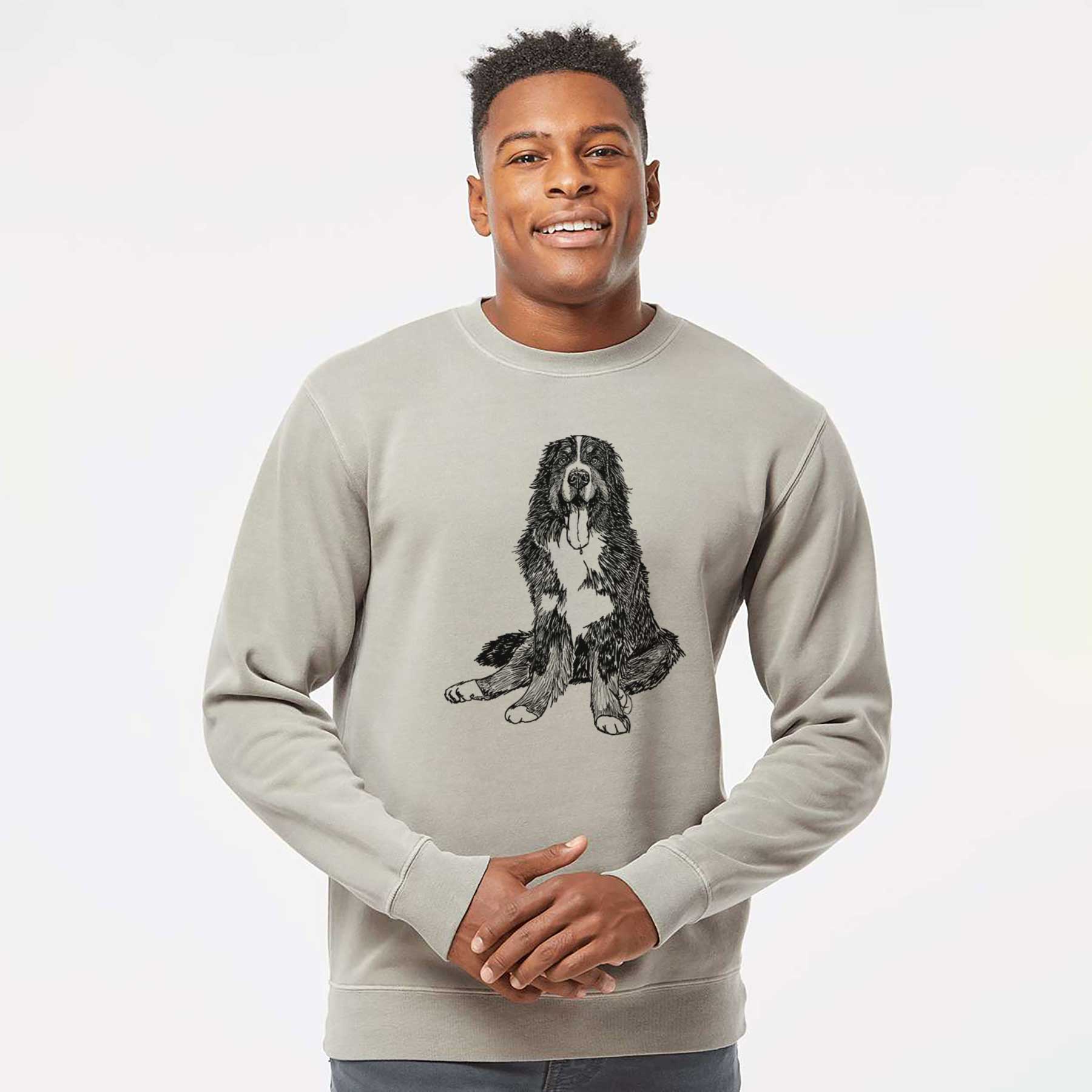 Doodled Moose the Bernese Mountain Dog - Unisex Pigment Dyed Crew Sweatshirt