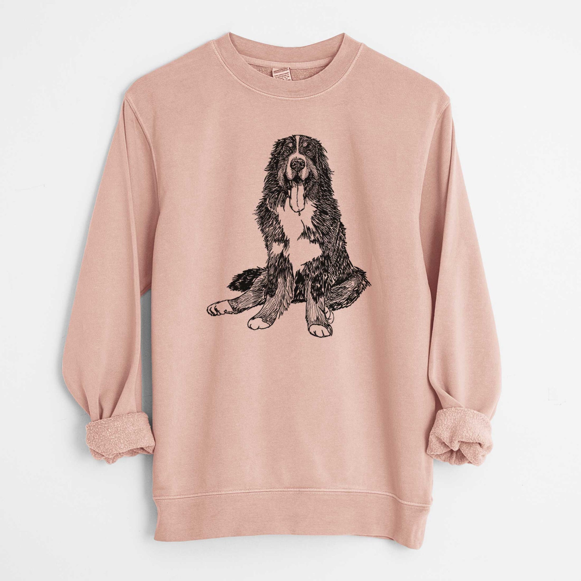 Doodled Moose the Bernese Mountain Dog - Unisex Pigment Dyed Crew Sweatshirt