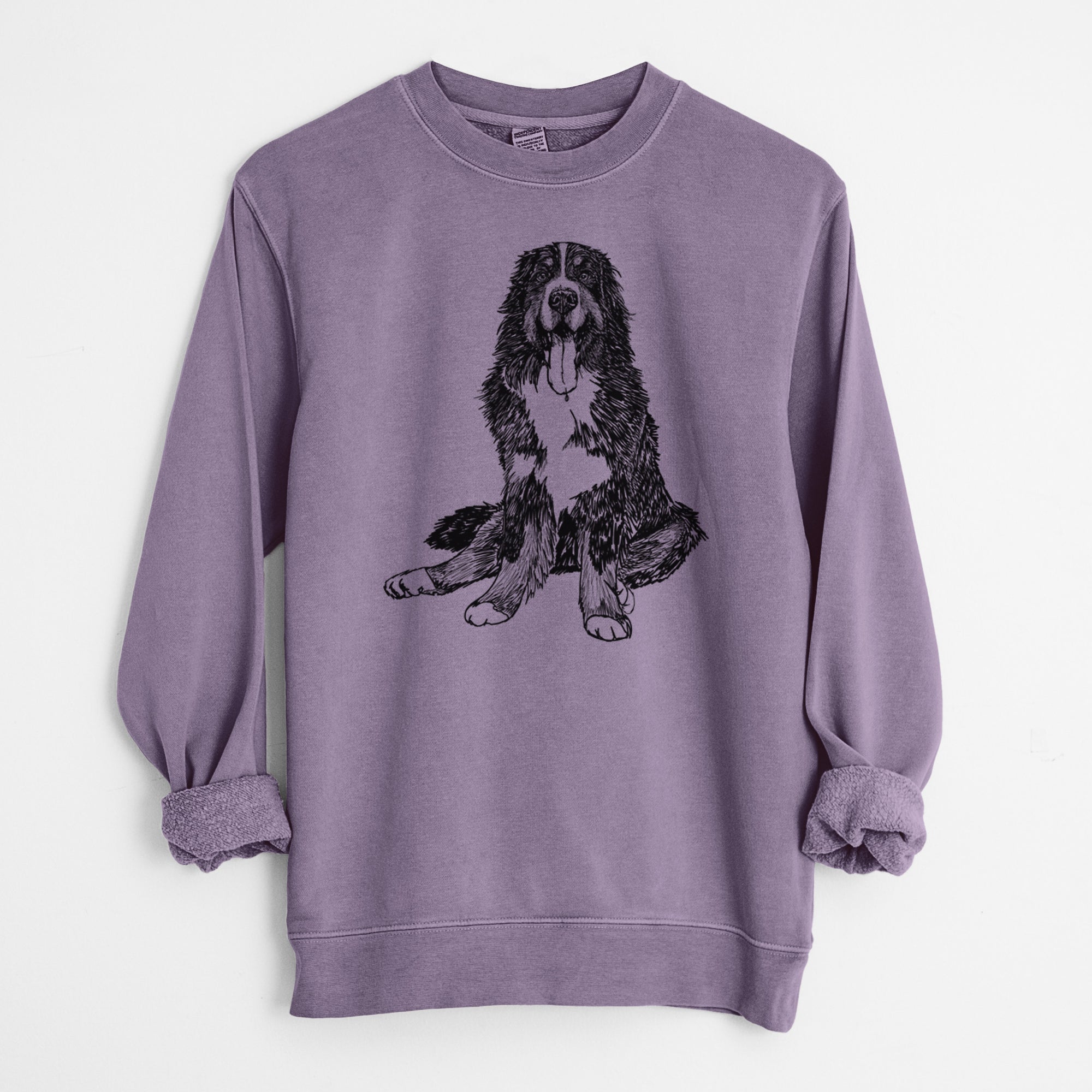 Doodled Moose the Bernese Mountain Dog - Unisex Pigment Dyed Crew Sweatshirt