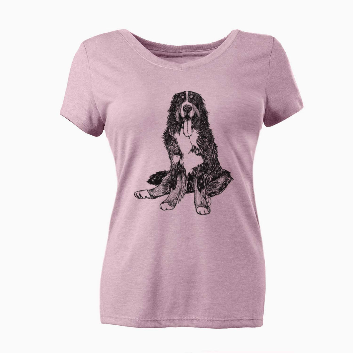 Doodled Moose the Bernese Mountain Dog - Women's V-neck Shirt