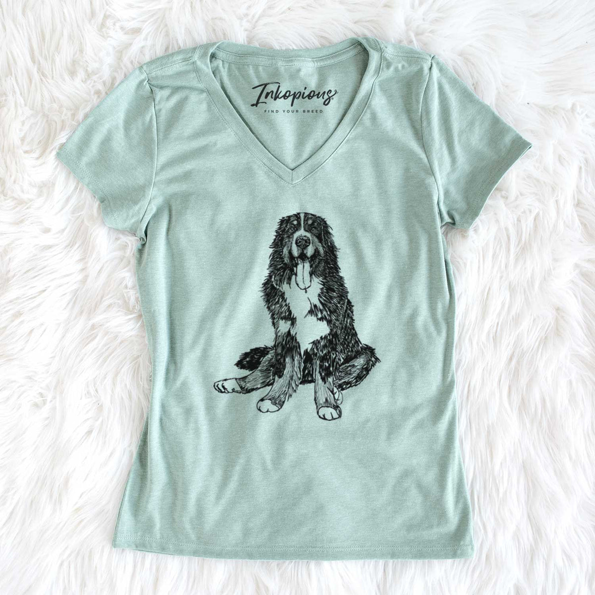 Doodled Moose the Bernese Mountain Dog - Women's V-neck Shirt