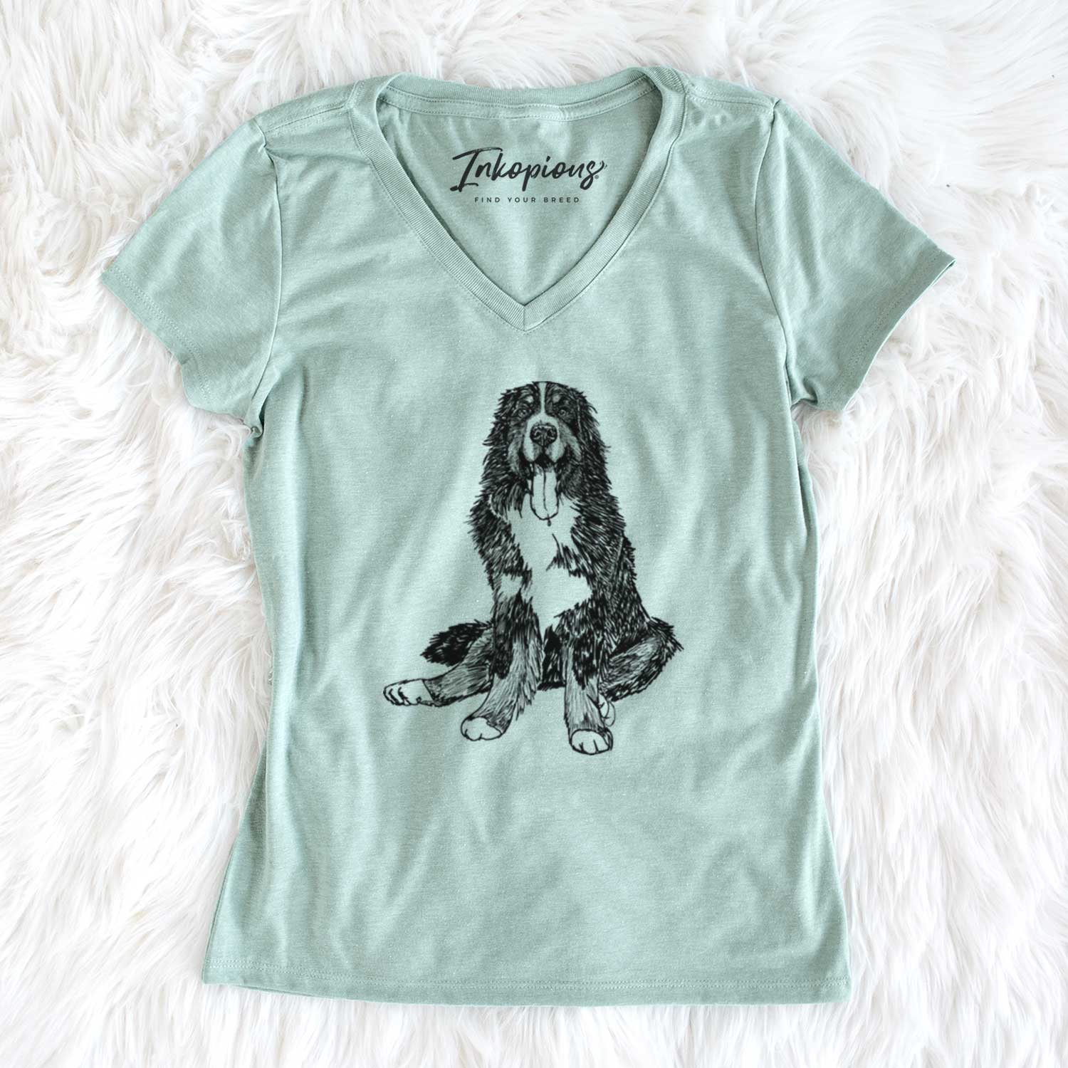 Doodled Moose the Bernese Mountain Dog - Women's V-neck Shirt