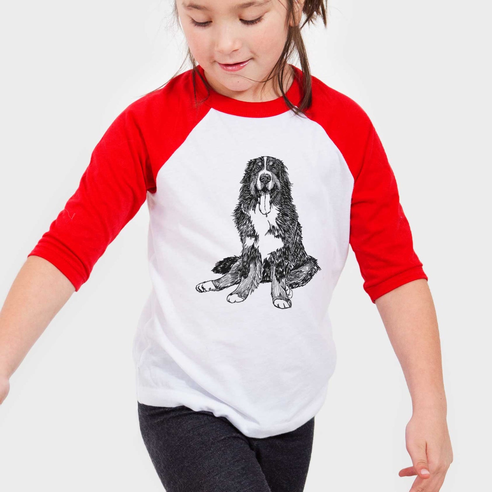 Doodled Moose the Bernese Mountain Dog - Youth 3/4 Long Sleeve